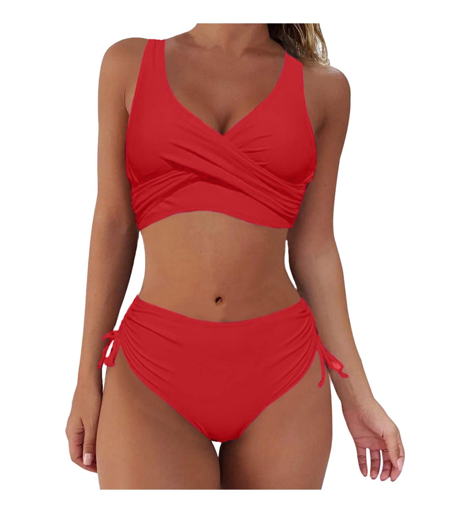 Women Back Plus Size Bikini Sets Crossover Padded Two-Piece Bathing Suits Swimsuit Beach Swimwear High Leg G String Swimming Costume 6650-mgkdg-b-red XL - Buy Online on GoSupps.com
