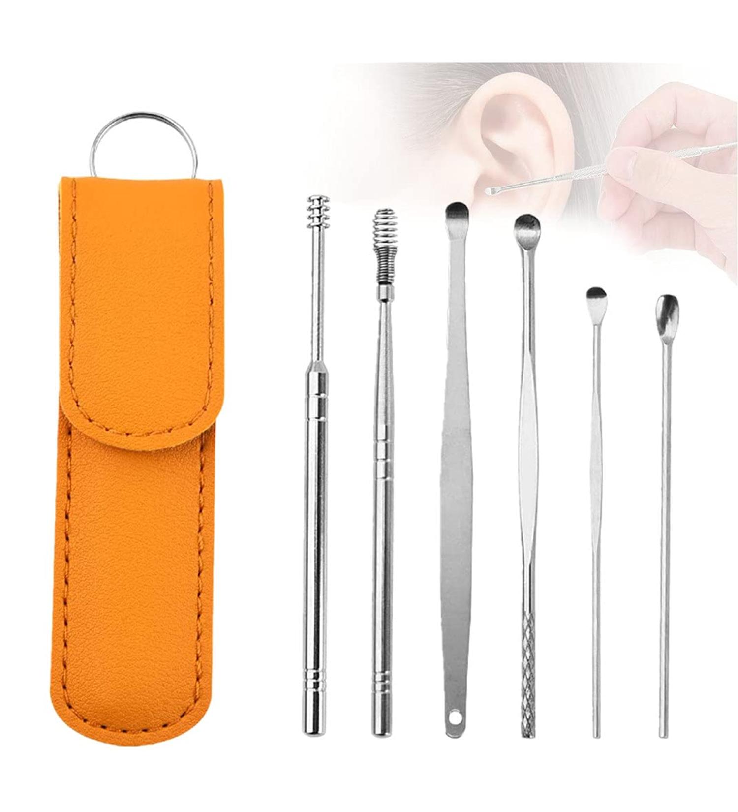 OvOHapia 6PCS Spring Ear Wax Cleaner Tool Set - Stainless Steel Ear Pick Removal Kit for Ear Cleaning - Unisex Ear Curette Remover (Yellow) - Buy Online on GoSupps.com