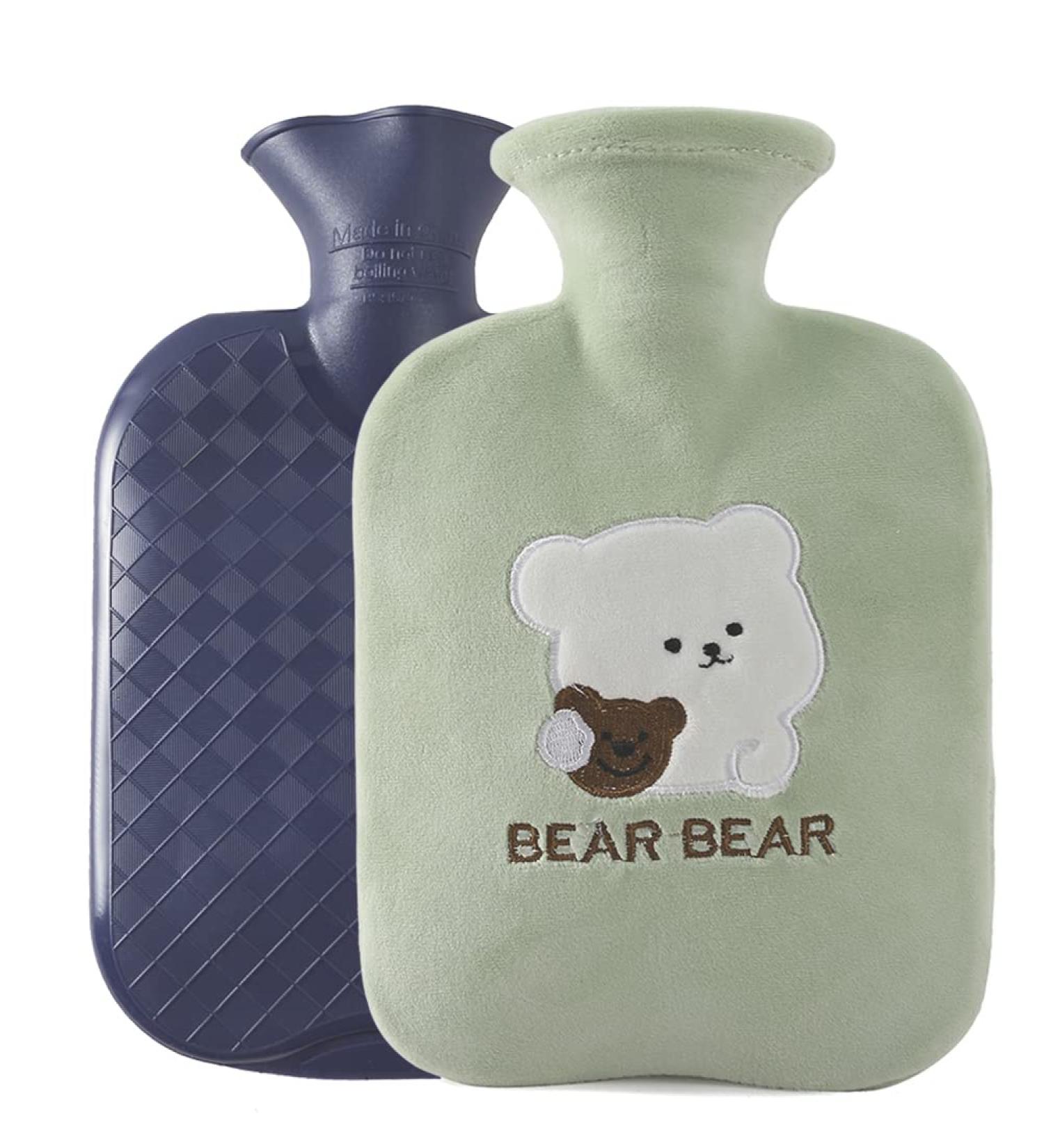 1L Cartoon Hot Water Bottle with Soft Cover for Neck & Shoulder Pain Relief - Hot & Cold Therapy Pack for Kids & Women - Green - Buy Online on GoSupps.com