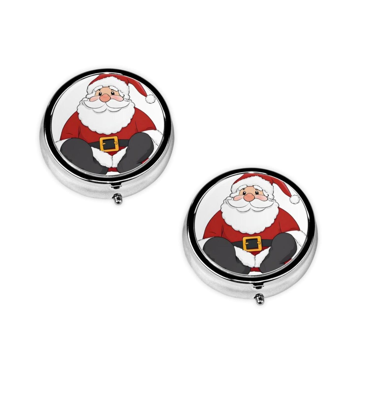 Cute Santa Claus Mini Round Pill Box | 3-Compartment Medicine Organizer | Portable Travel Pill Case for Home & Office - Buy Online on GoSupps.com