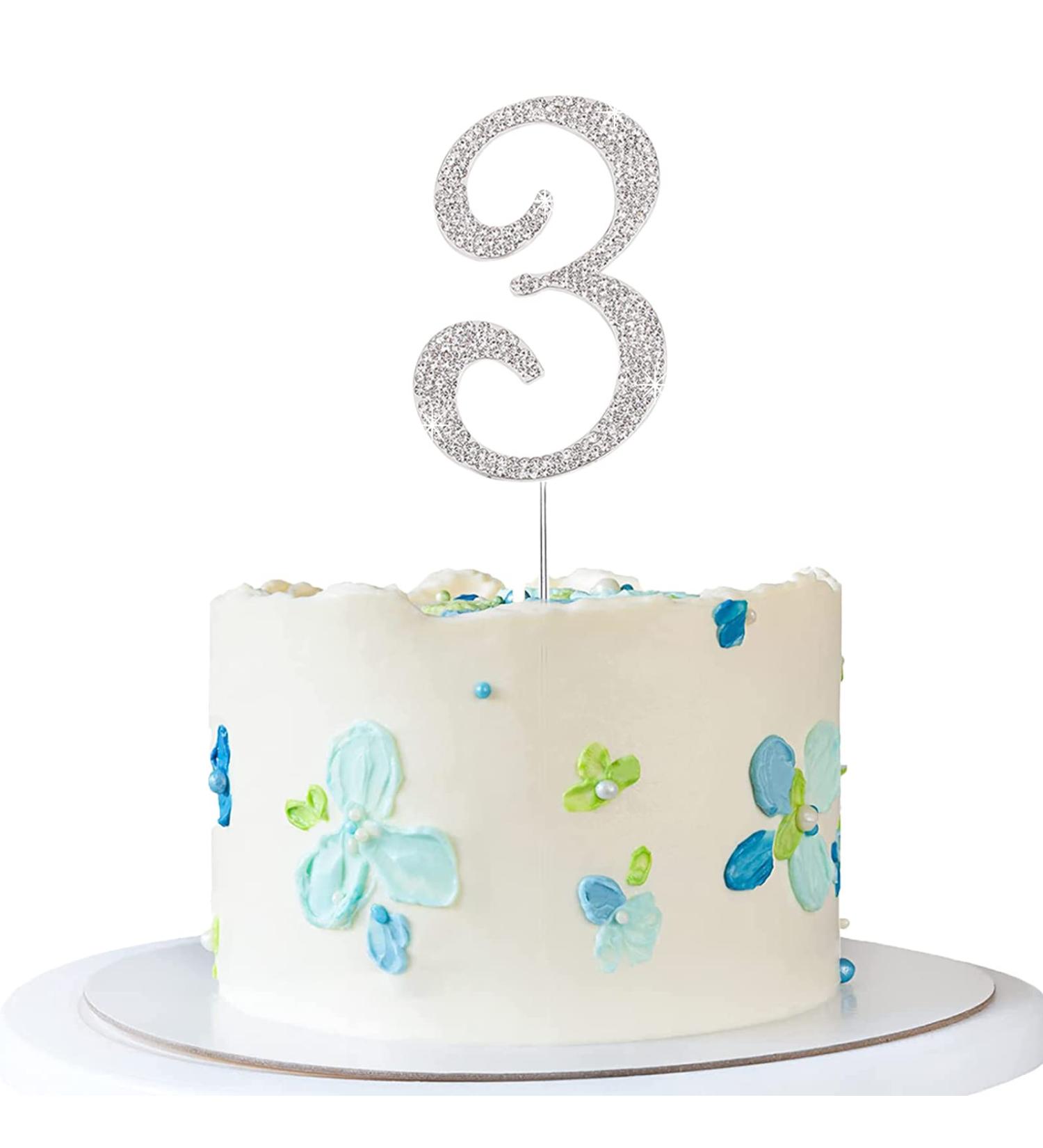 ENSTAB Silver Rhinestone Happy Birthday & Anniversary Cake Topper | Sparkling 0-9 Decoration for Celebrations - Buy Online on GoSupps.com