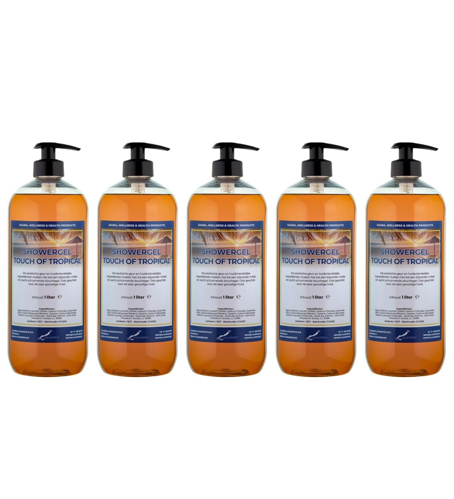 Claudius Showergel Touch of Tropical 5 x 1 liter with 5 pumps transparent