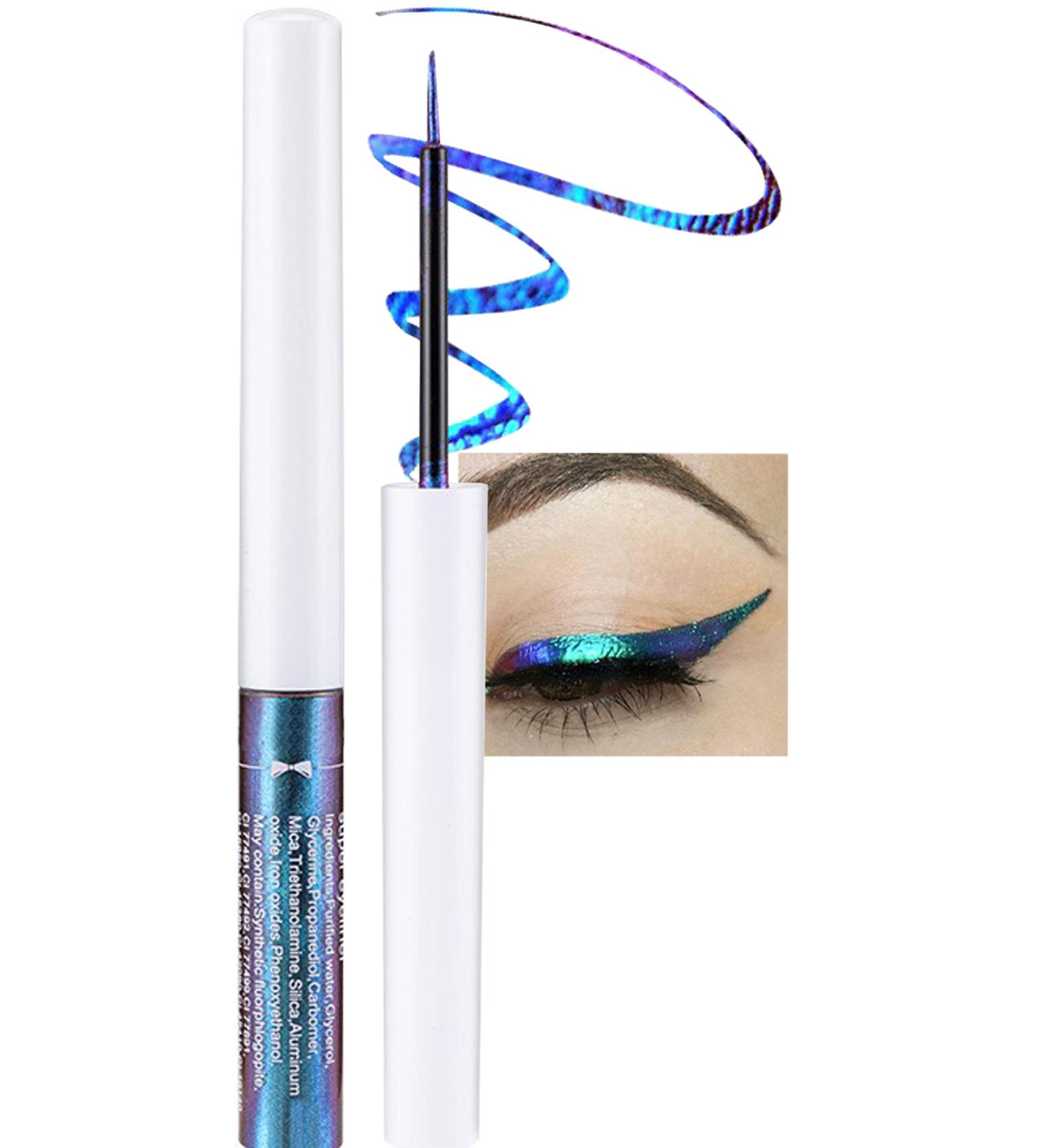 Chameleon Liquid Eyeliner Blue Metallic Satin High-Pigmented Colored Multi-Reflective Finish Glitter Eye Liner Eye Shadow Pen Smudge-proof Longwear Ultra-Fine Tip Eyeliner for Valentine's Day Makeup-04 04# - Buy Online on GoSupps.com