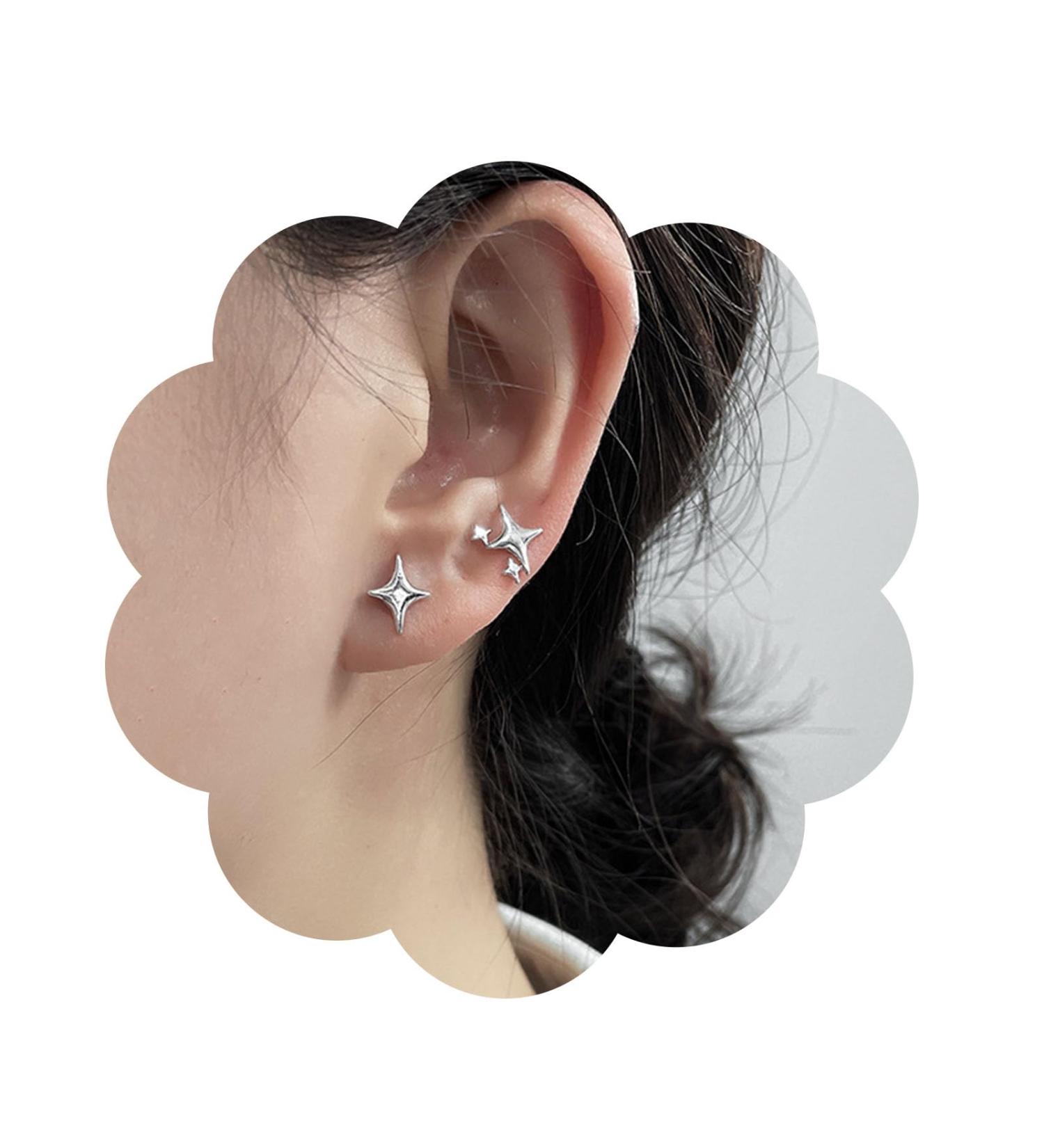 YienDoo Vintage Silver Punk Cross Star Dangle Drop Earrings | Rhinestone North Star Minimalist Huggie Hoops for Women - International Shipping Available - Buy Online on GoSupps.com