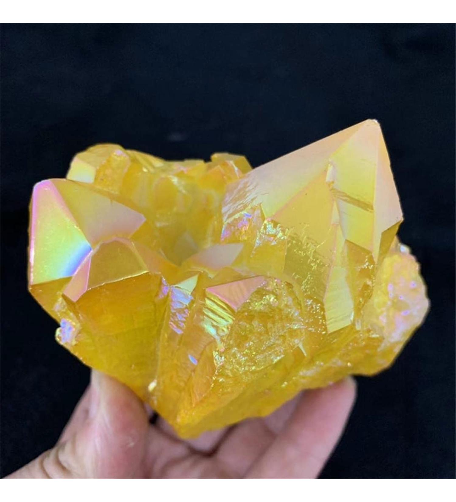 Natural Crystal Rough Natural Rock Crystal Clusters Colorful Angel Aura Electroplated Quartz Minerals Specimen Ornament Home Decorative Stone Flowers Decoration (Size : 300-330g)