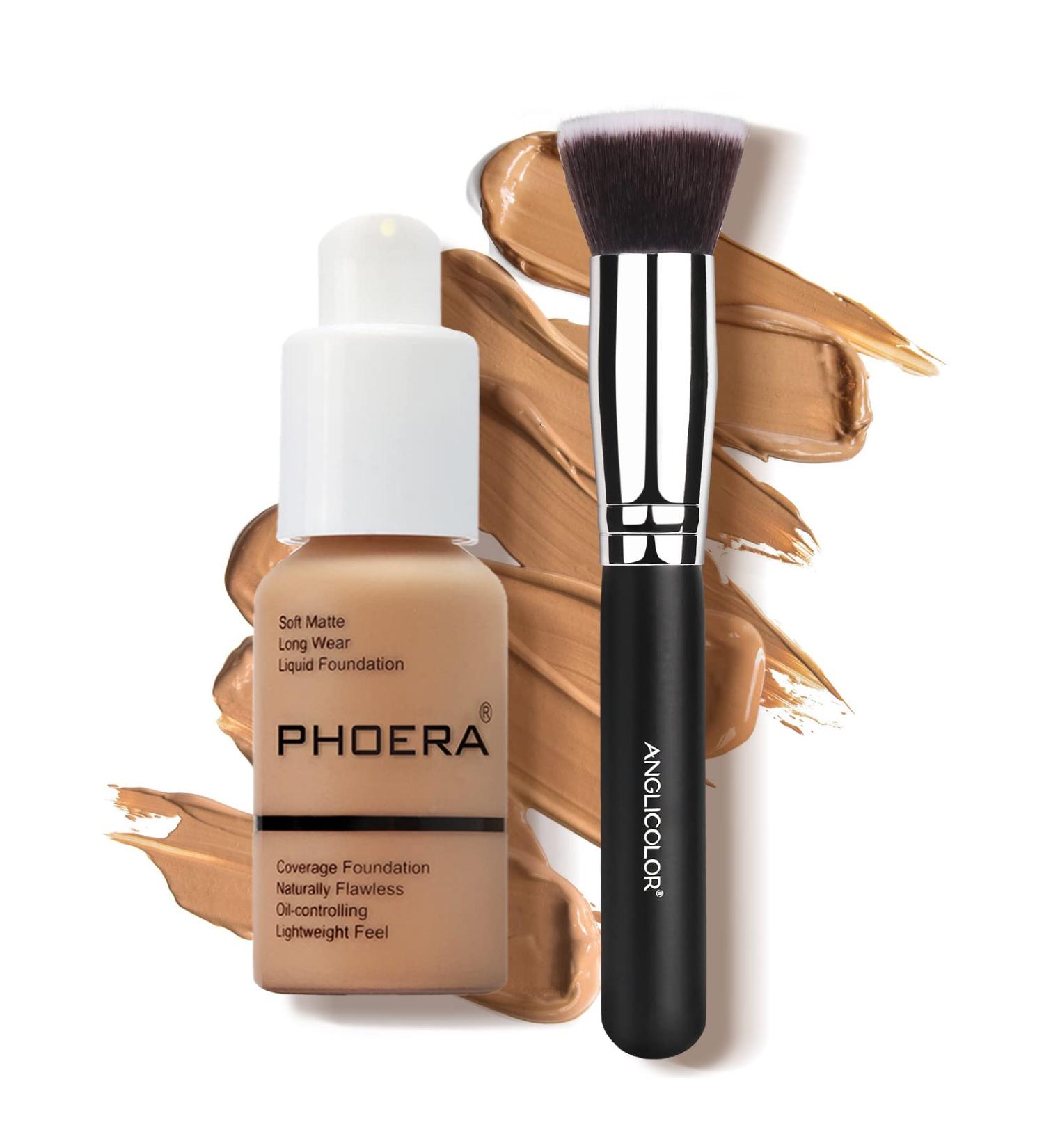 Junhe PHOERA Liquid Foundation Full Coverage Foundation 24 Hours Matte Liquid Foundation Concealer with Foundation Brush (105) - Buy Online on GoSupps.com