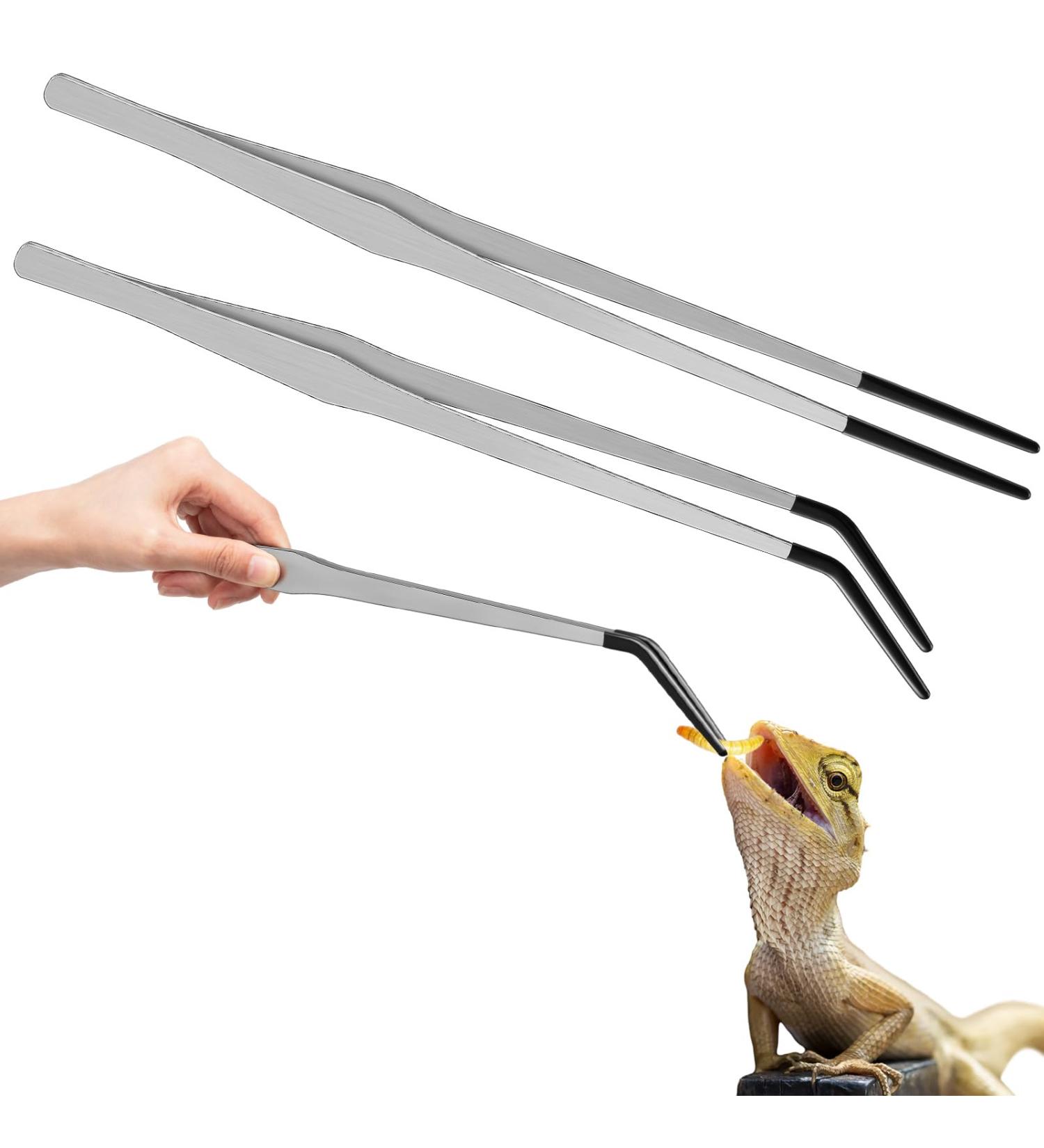 Extra Long Stainless Steel Feed Pliers for Reptiles - 38.1 cm Aquatic Tweezers with Rubber Tip - 2 Pieces Ideal for Terrariums & Aquariums - Buy Online on GoSupps.com