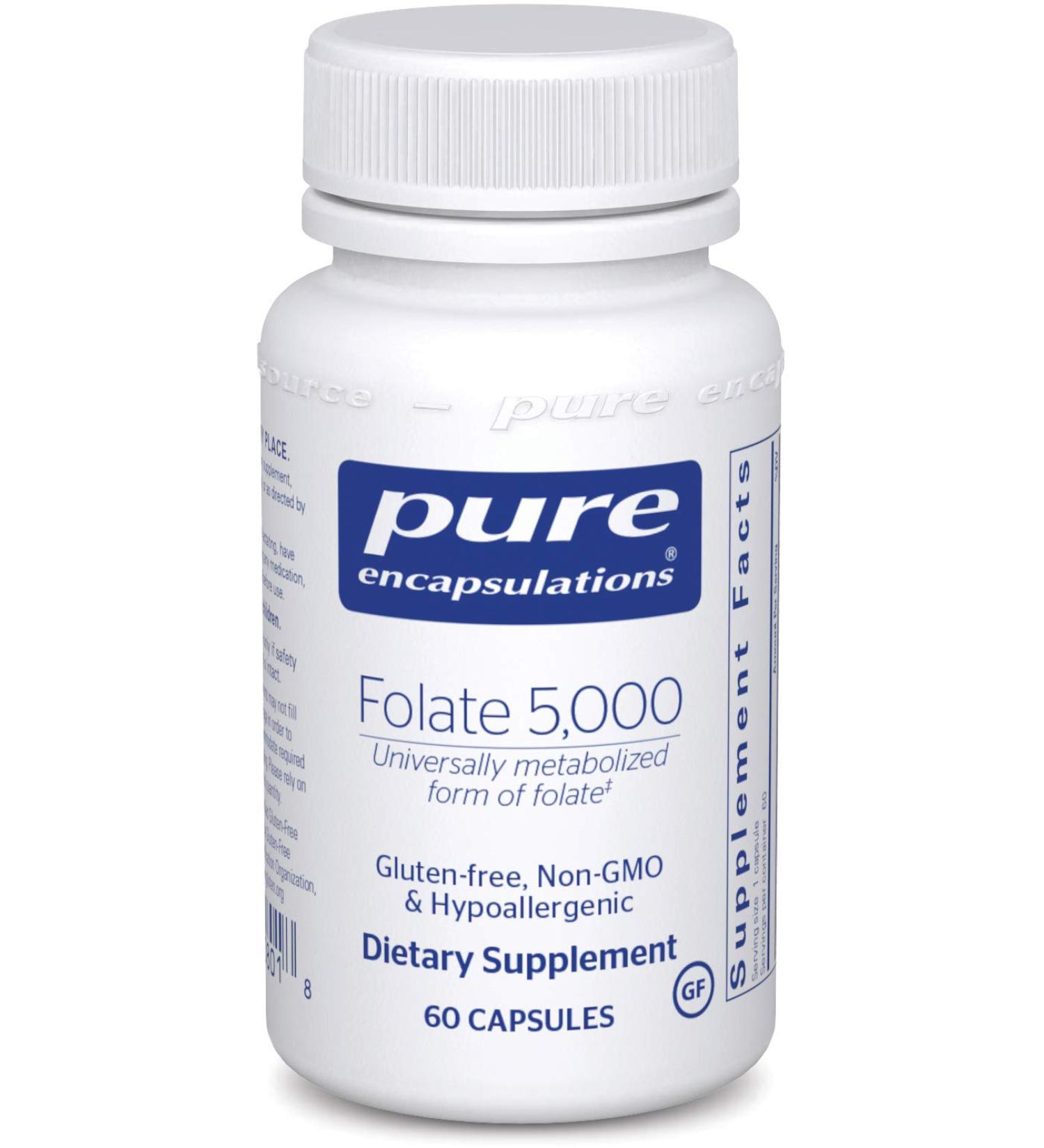 Pure Encapsulations Folate 5000 - 5-MTHF Vitamin B9 - 60 Capsules - Buy Online on GoSupps.com