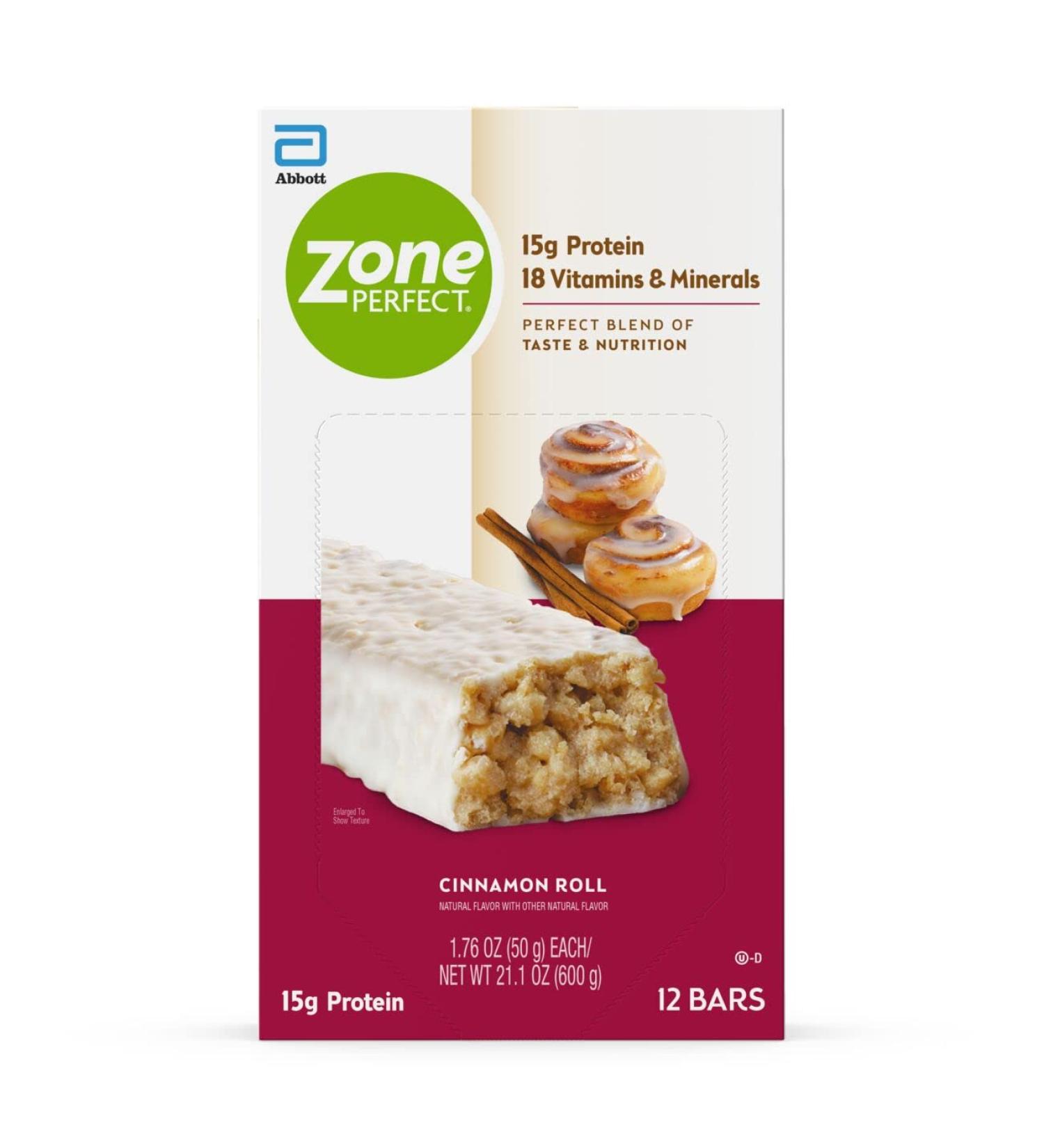 ZonePerfect Cinnamon Roll Protein Bars - 36 Count | 15g Protein | 18 Vitamins & Minerals | Nutritious Snack Bar - Buy Online on GoSupps.com
