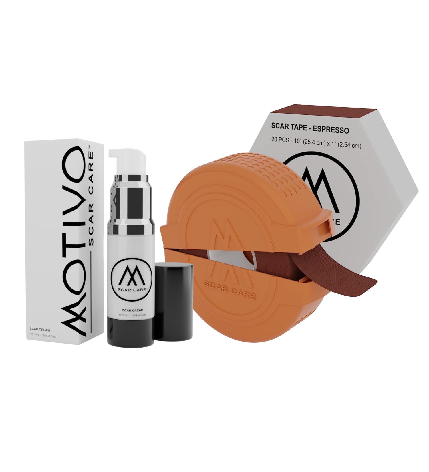 Motivo Advanced Scar Care Bundle - Scar Tape & Cream (15ml) | Water & Sweat Resistant | For Surgical, C-Section, Trauma & Acne Scars | Espresso - Buy Online on GoSupps.com