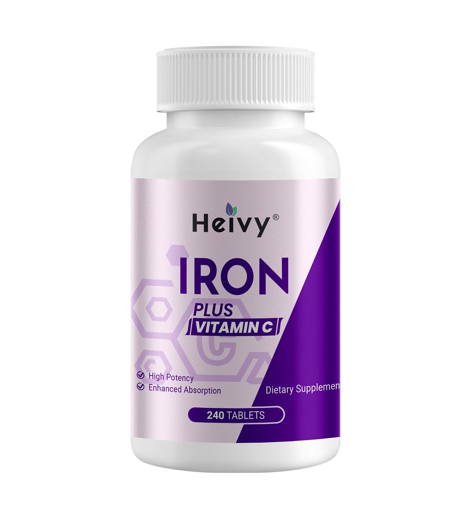 Hievy Iron Supplement Ferrous Sulfate 325mg with Vitamin C, 240 Vegan Tablets (8 Month Supply) - 65mg Elemental Iron - Non-GMO, Vegan - Made in USA 240 Count (Pack of 1) - Buy Online on GoSupps.com
