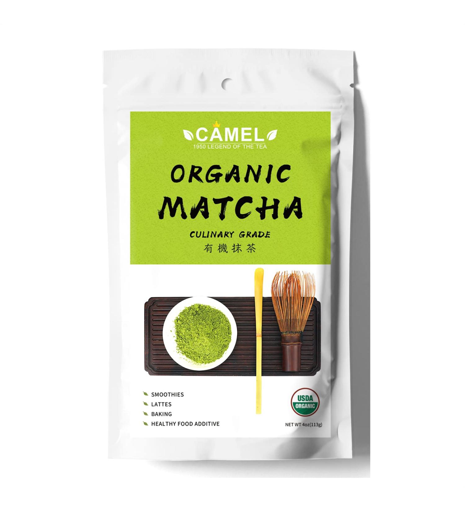 Camel Certified Organic Matcha Green Tea Powder - Culinary Grade 4 oz | First Harvest Pure Matcha Powder for Baking, Latte, Smoothies | High in Antioxidants, Detox | Gluten Free, Vegan | 4 Ounce Pack - Buy Online on GoSupps.com