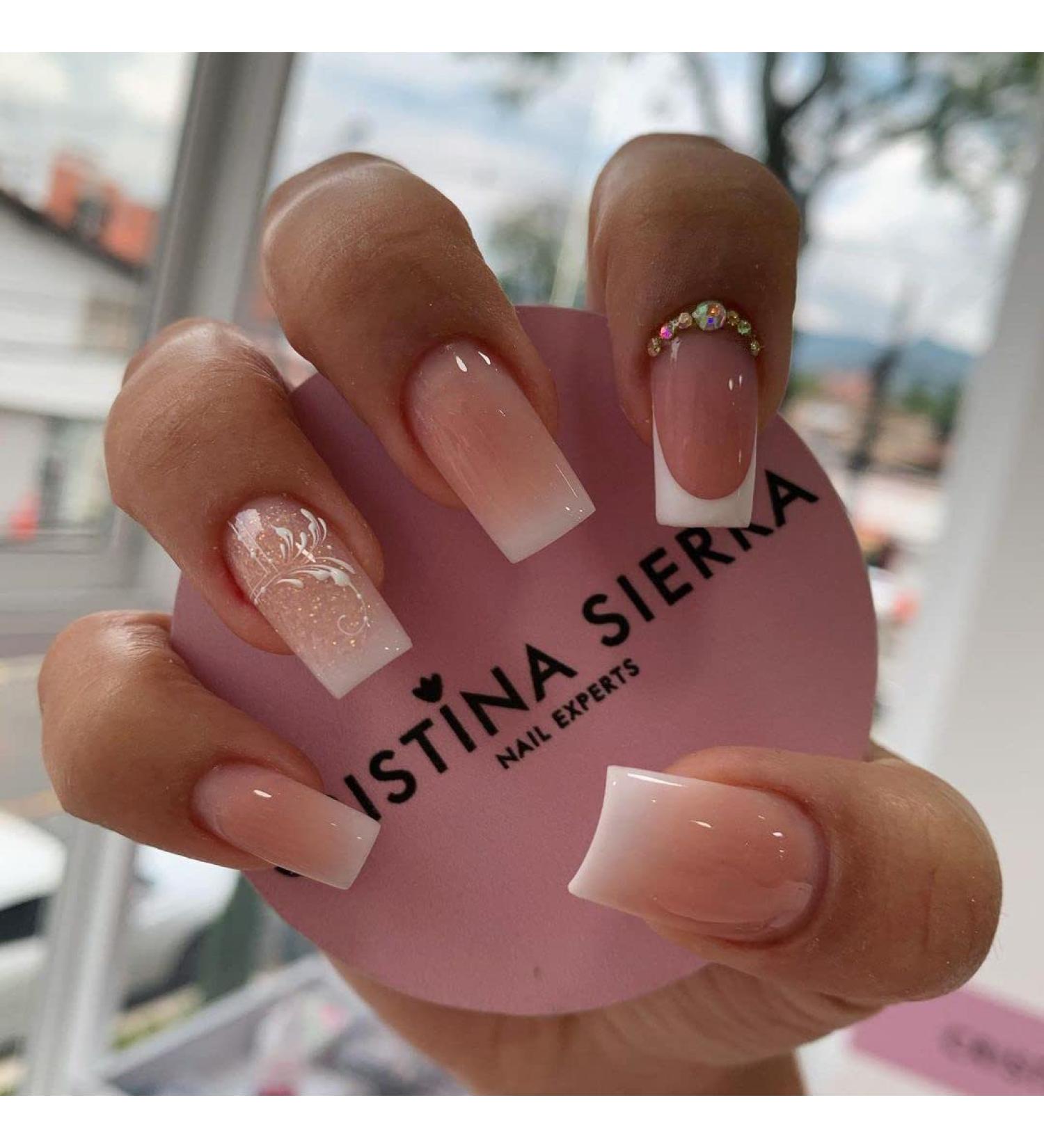 SINLOV Short Medium Square Fake Nails Crystal Glossy Press on False Nails Pink Nude Ballerina Artificial Finger Nails French Full Cover False Nails for Women and Girls - Buy Online on GoSupps.com
