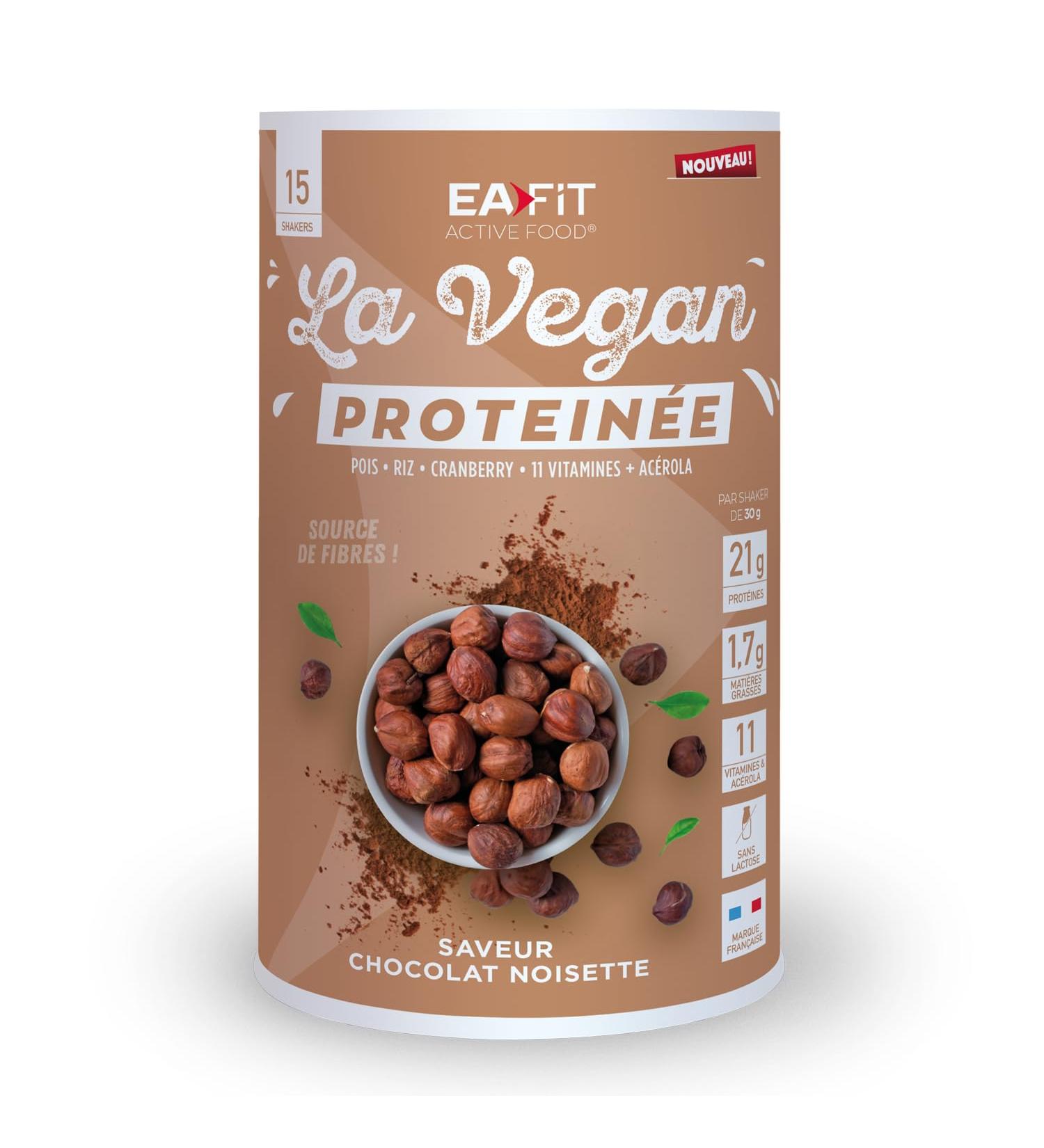  Eafit Eafit LA VEGAN PROTEIN - Chocolate/Hazelnut Flavor - 15 Shakers - 21g Protein - 11 Vitamins and Acerola - Source of Fiber - Lactose-Free - Gluten-Free - No Artificial Colors - No Preservatives - Buy Online on GoSupps.com
