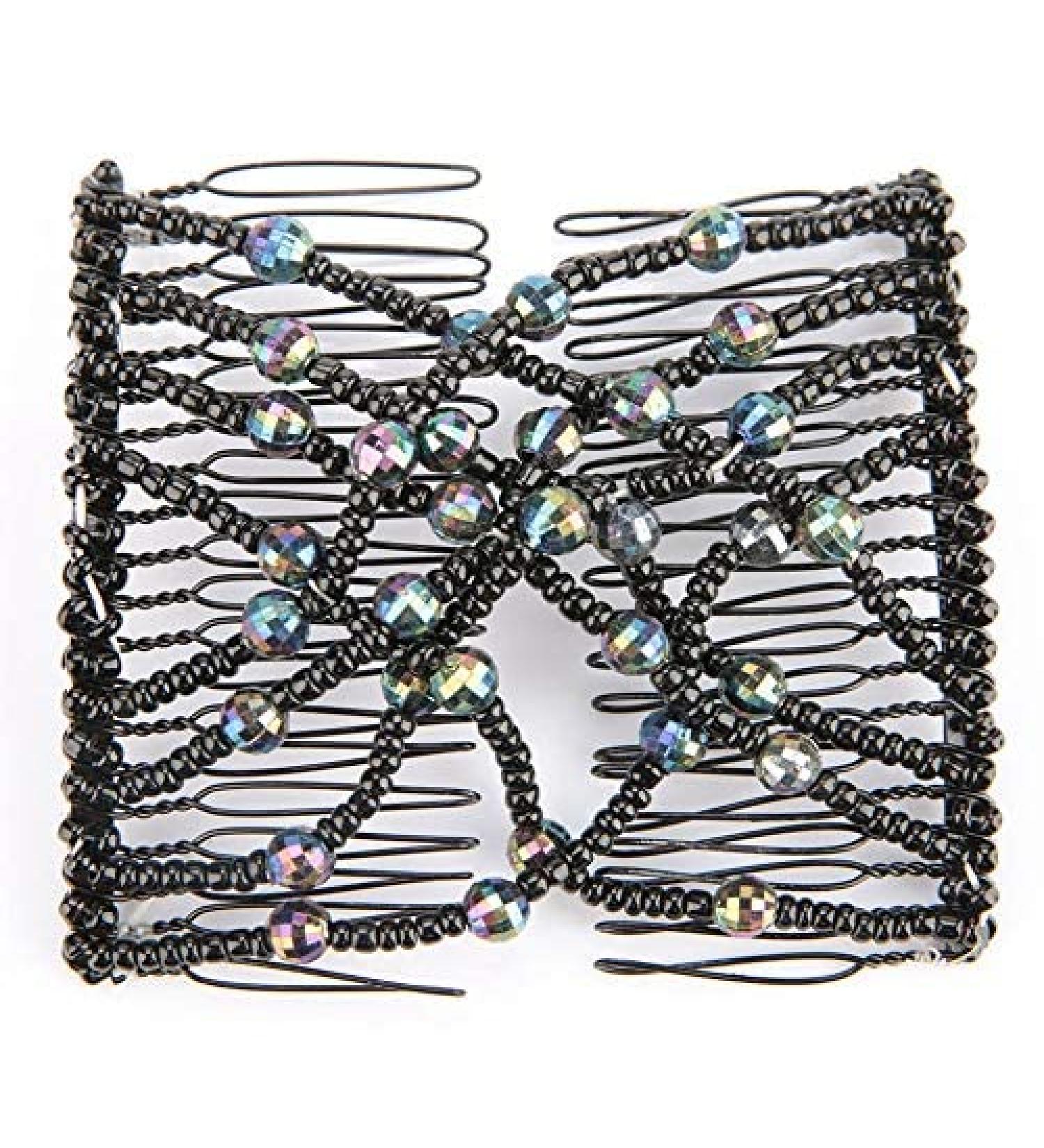 BORDSTRACT Magic Hair Comb Elastic Beaded Double Comb Hair Clip for Long Lasting Updo Popular Hairstyles (Black) Random - Buy Online on GoSupps.com