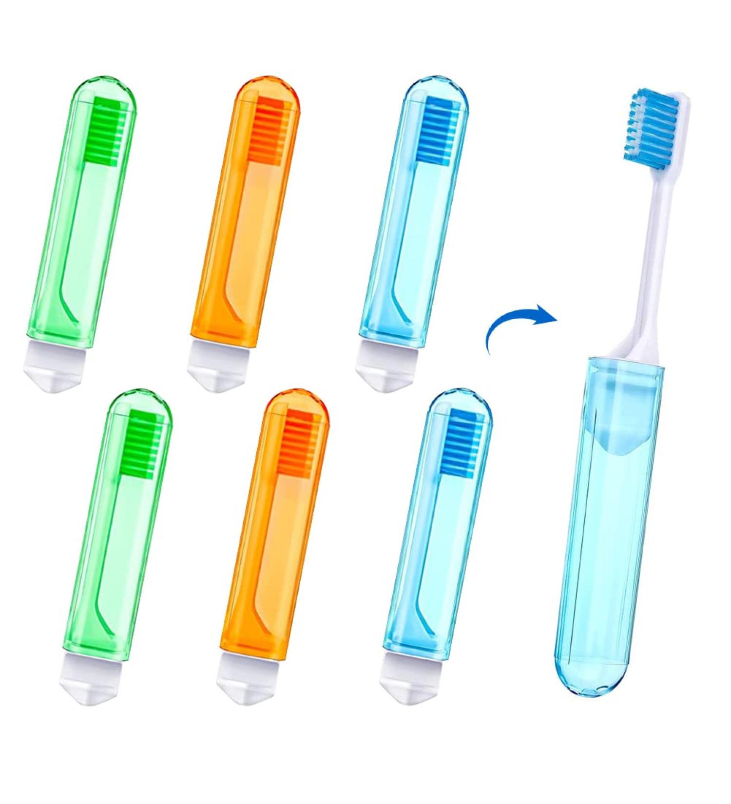 Travel Toothbrush Set - 6 Portable Foldable Soft Bristle Toothbrushes for Camping & Travel - Buy Online on GoSupps.com