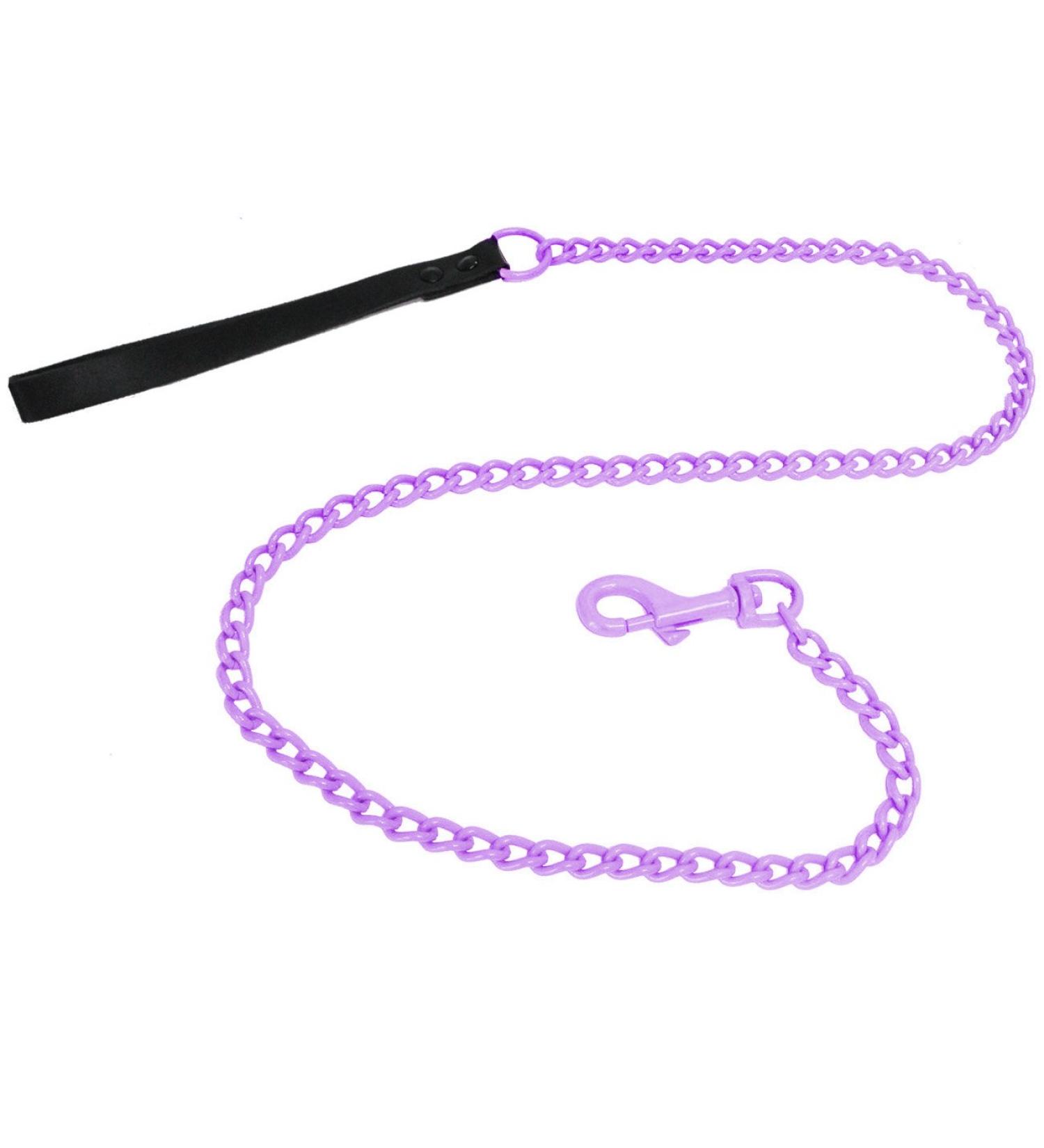 Platinum Pets Coated Chain Leash with Black Leather Handle 48-Inch by 3mm Sweet Lilac 48 in x 3 mm Sweet Lilac