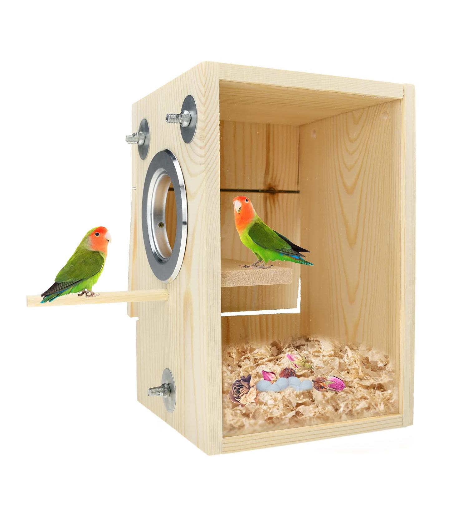 CooShou Parakeet Nest Box - Wooden Acrylic Transparent Breeding House for Lovebirds, Cockatiels, Budgies, Conures, Parrots - Buy Online on GoSupps.com