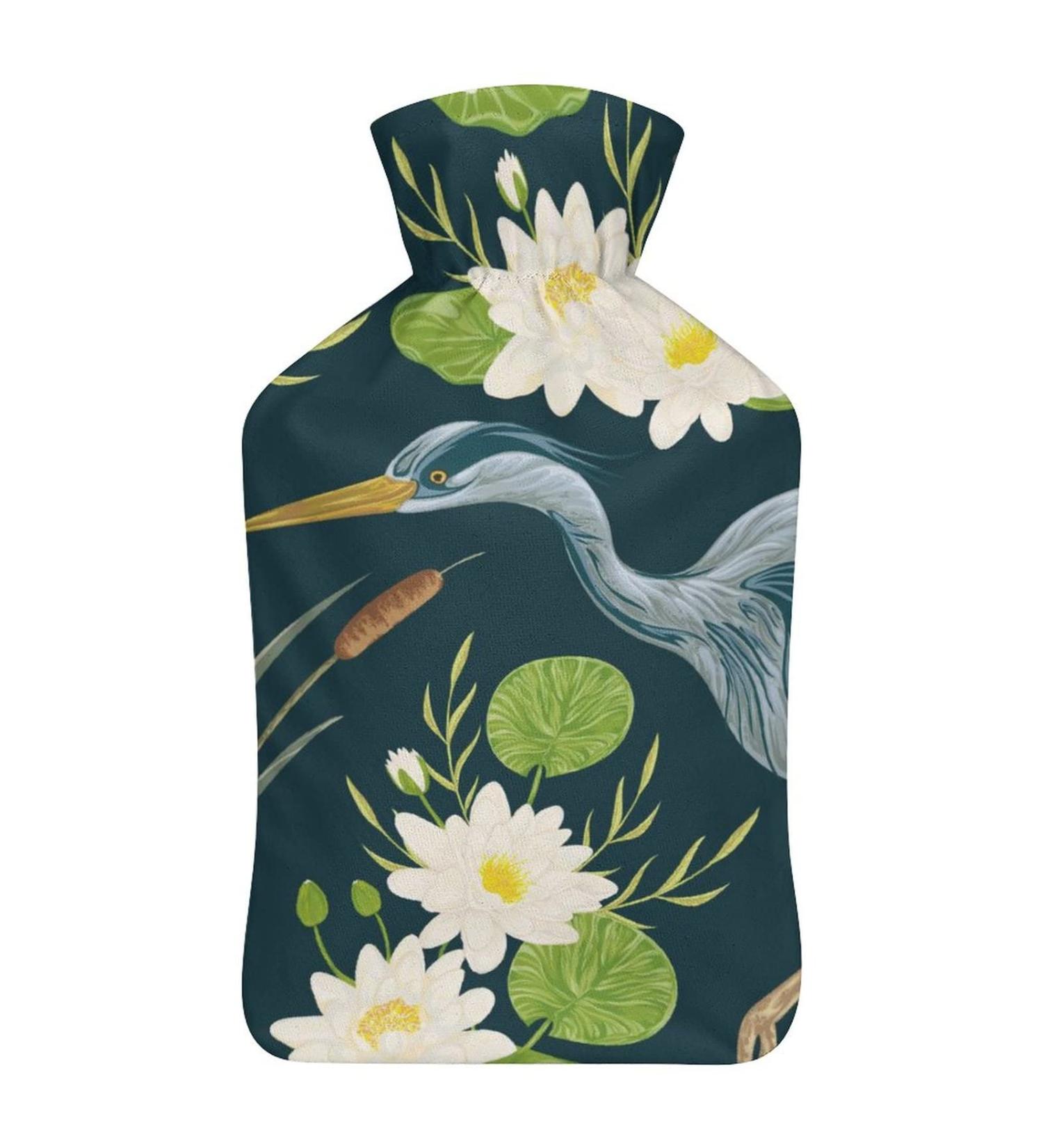 Hot Water Bottle with Lid - Heron Bird Rubber Hot Water Bag for Pain Relief Cramps Foot Warmer & Hot/Cold Therapy | International Shipping - Buy Online on GoSupps.com