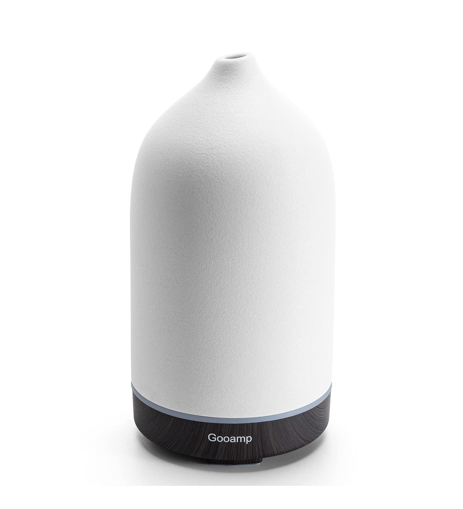 Gooamp 100ML Ceramic Diffuser with 7 Color Lights and Auto Shut Off Deep Wood Grain Base, Ideal for Aromatherapy in Home, Office, and Room - Buy Online on GoSupps.com