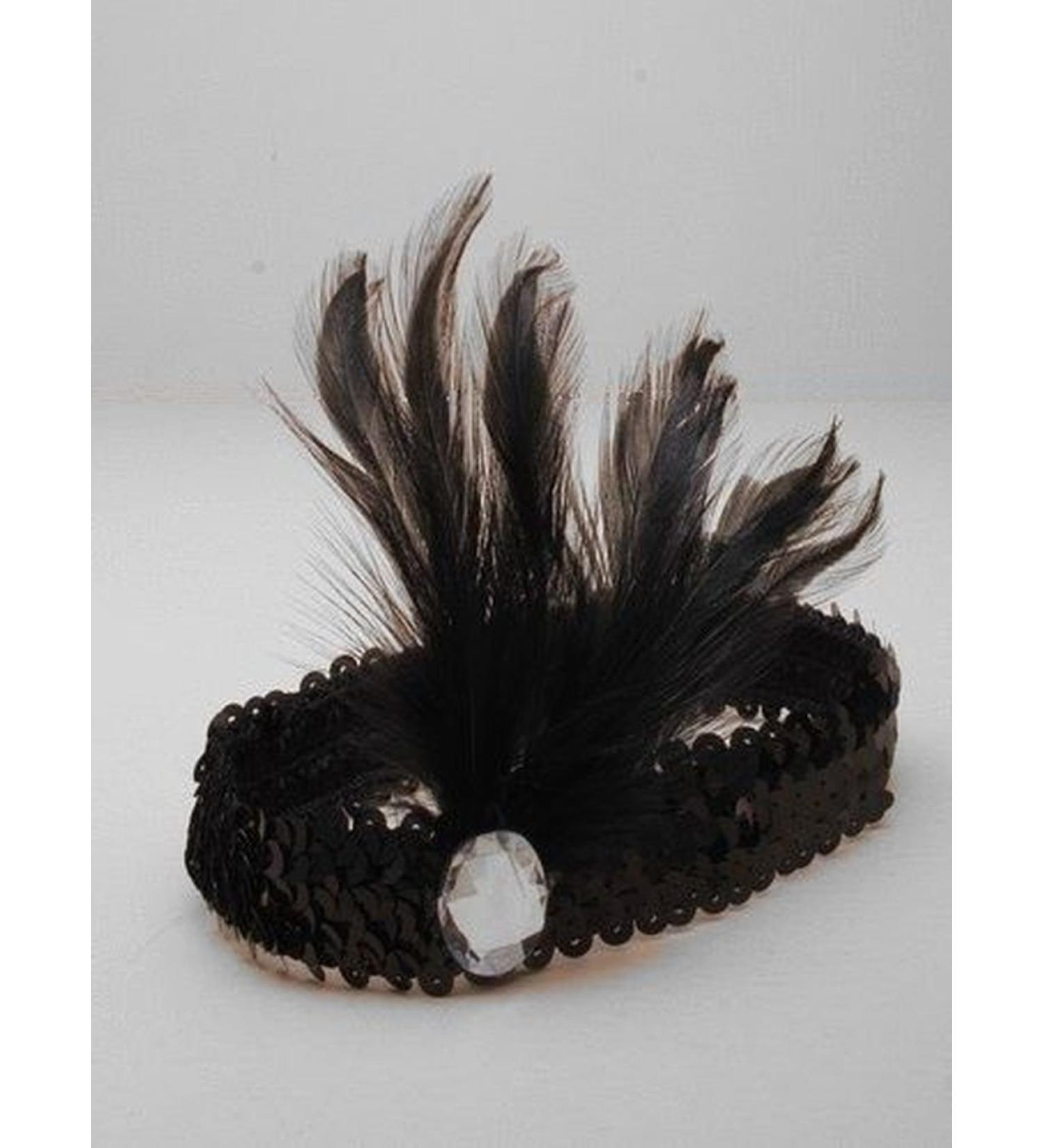 All Accessories Black Charleston 20s Flapper Headband Stretch Sequin Oval Stone Browband 1920's - Buy Online on GoSupps.com