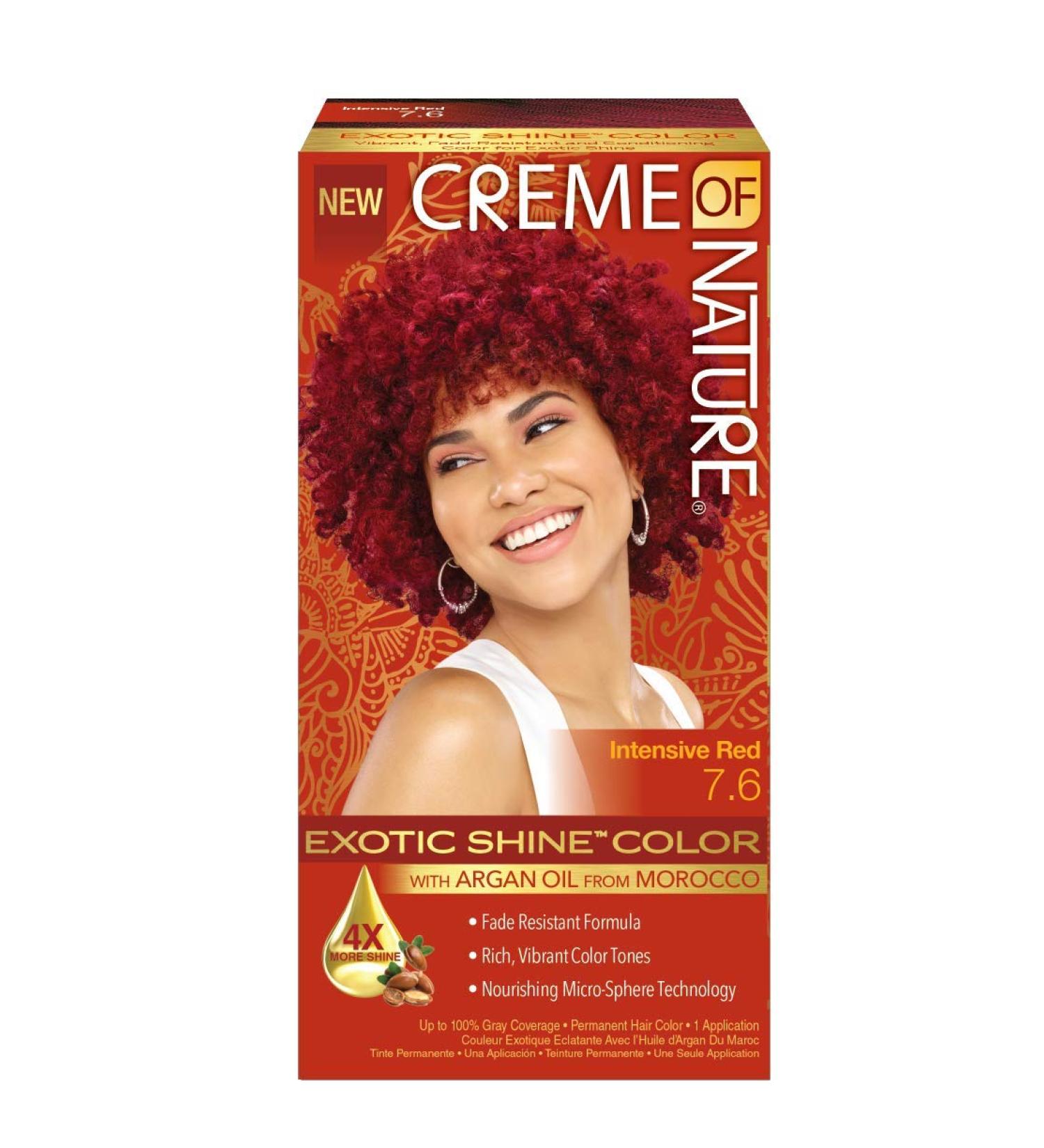 Exotic Shine Hair Color by Creme of Nature  7.6 Intensive Red  with Argan Oil from Morocco  1 Application 7.6 Intensive Red 1 Count (Pack of 1)