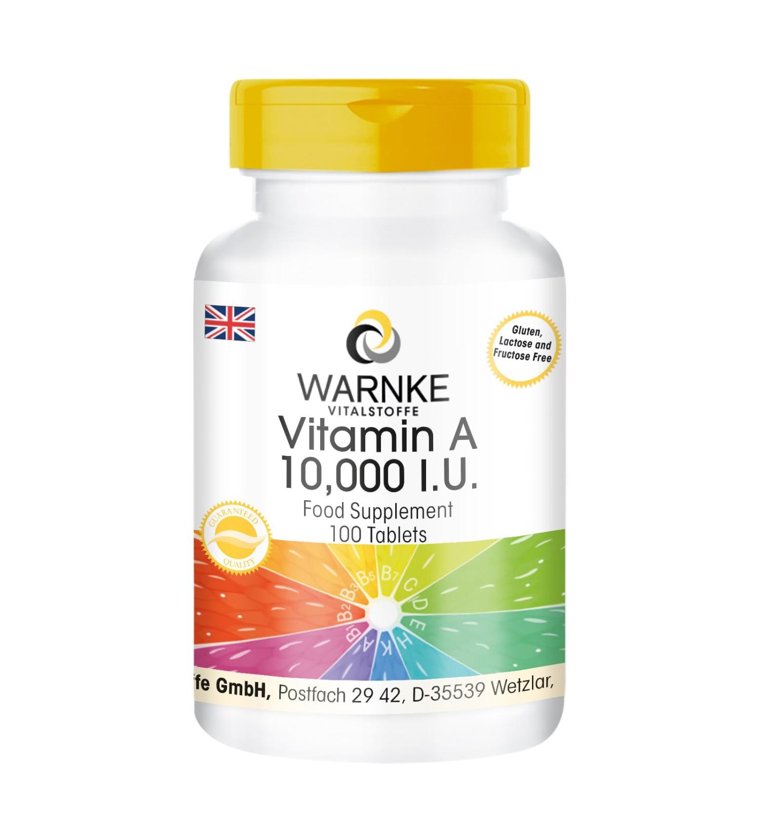 Vegan Vitamin A 10000 I.U. Supplement - 100 Tablets by Warnke Vitalstoffe - Buy Online on GoSupps.com
