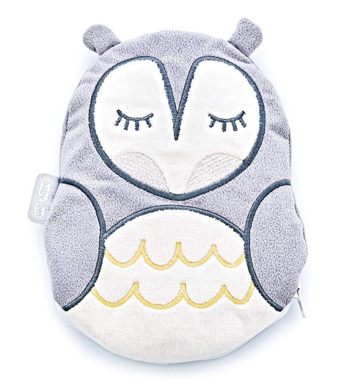 Cherry Stone Pillow for Baby. Cherry Pit Cushion. (Light Grey Owl)
