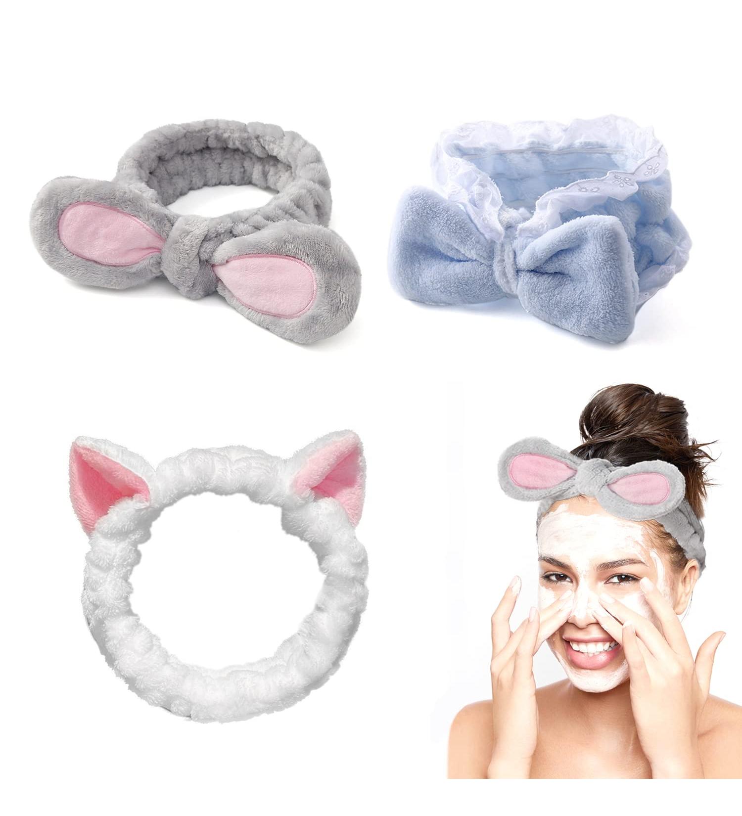 3 face washing headbands makeup headbands women's plush elastic soft headbands face washing makeup sports beauty shower fluffy lovely headbands - Buy Online on GoSupps.com