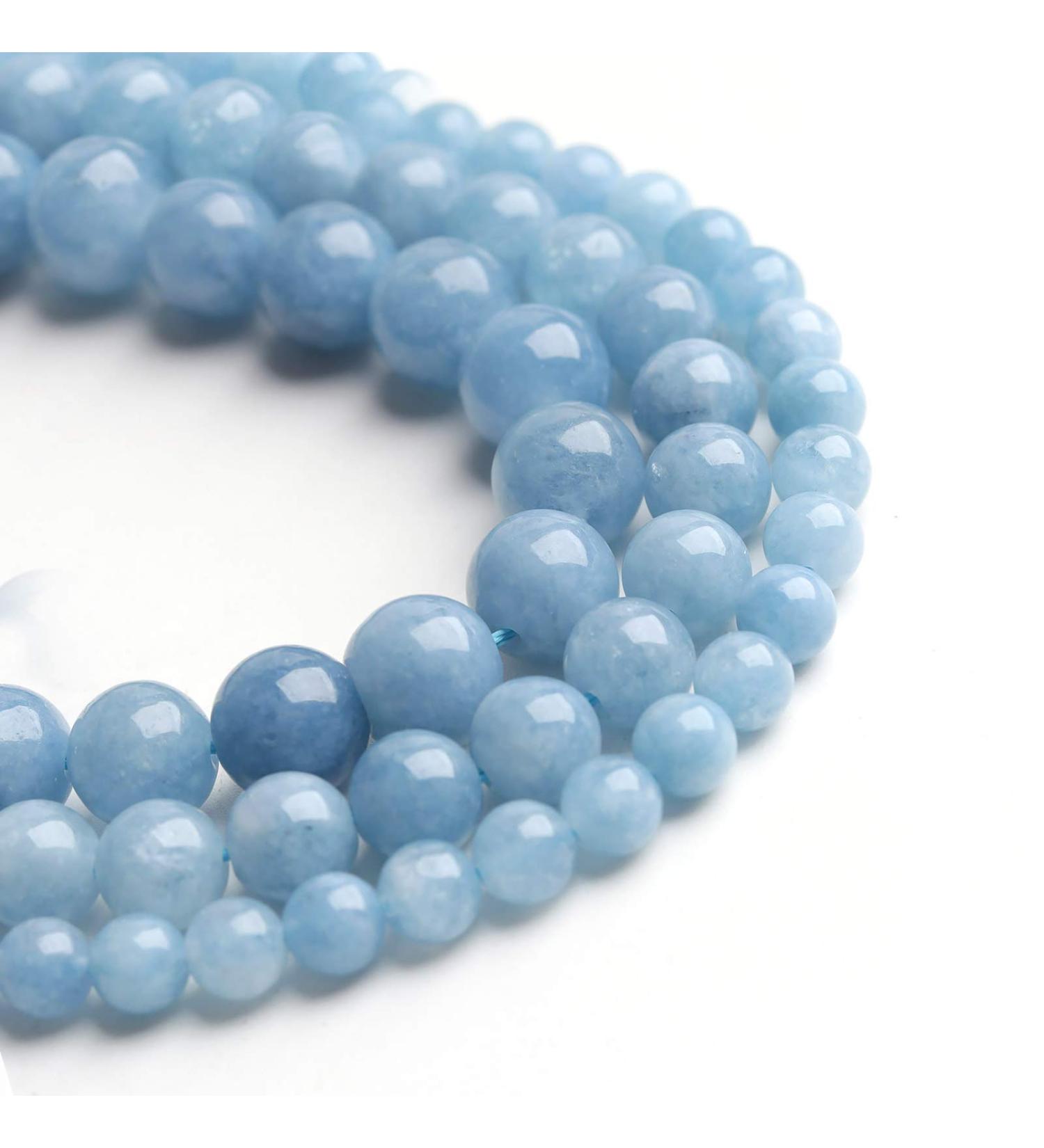 Filluck Aquamarine 8mm Natural Stone Beads - Polished Round Gemstone Beads for Jewelry Making - 15 Inch Strand - Buy Online on GoSupps.com