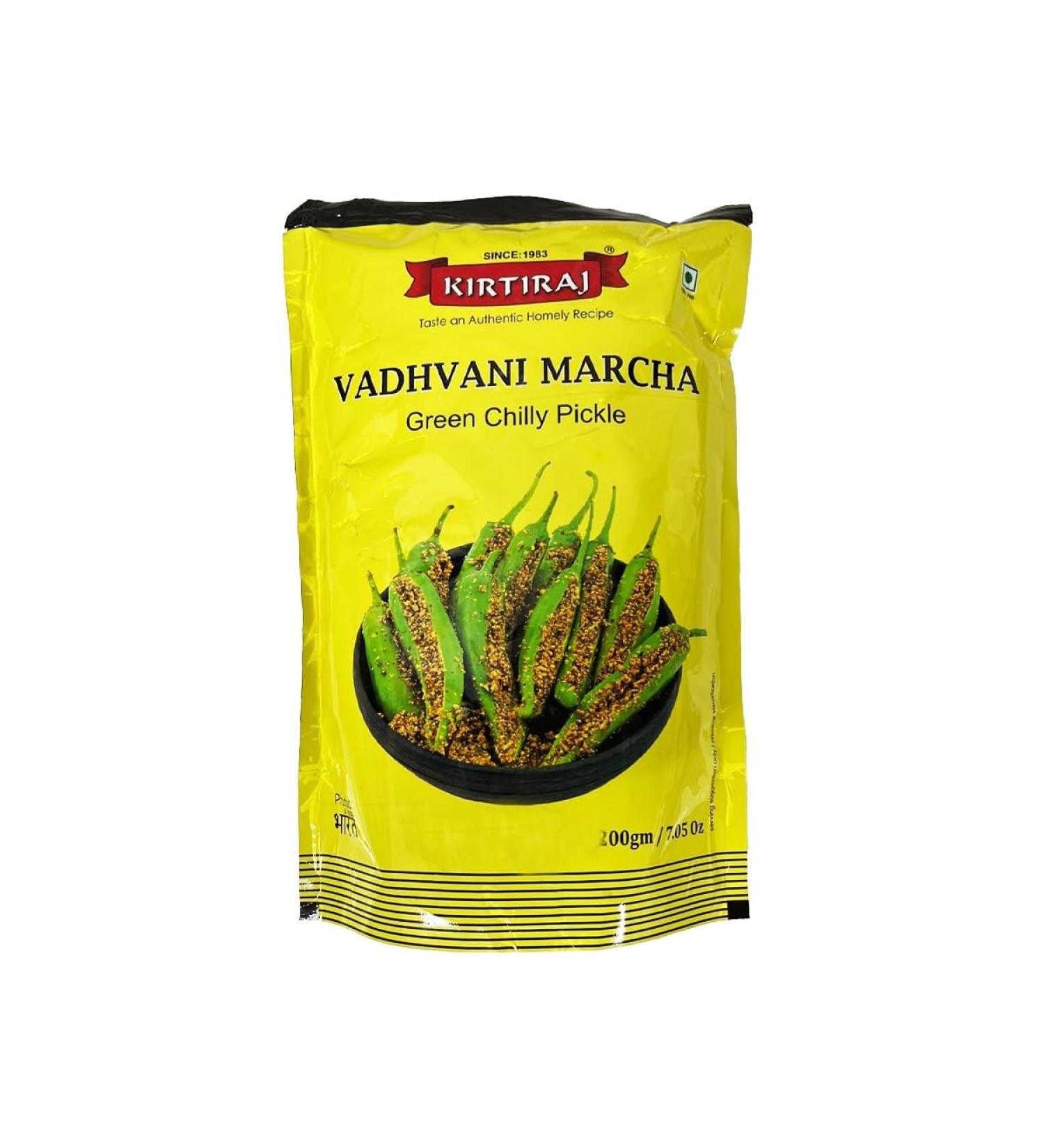 Kirtiraj Vadhvani Marcha Green Chilly Pickle Taste on Authentic Homely Recipe Suitable For Vegetarians Product Of India 200G Pack Of 1 - Buy Online on GoSupps.com