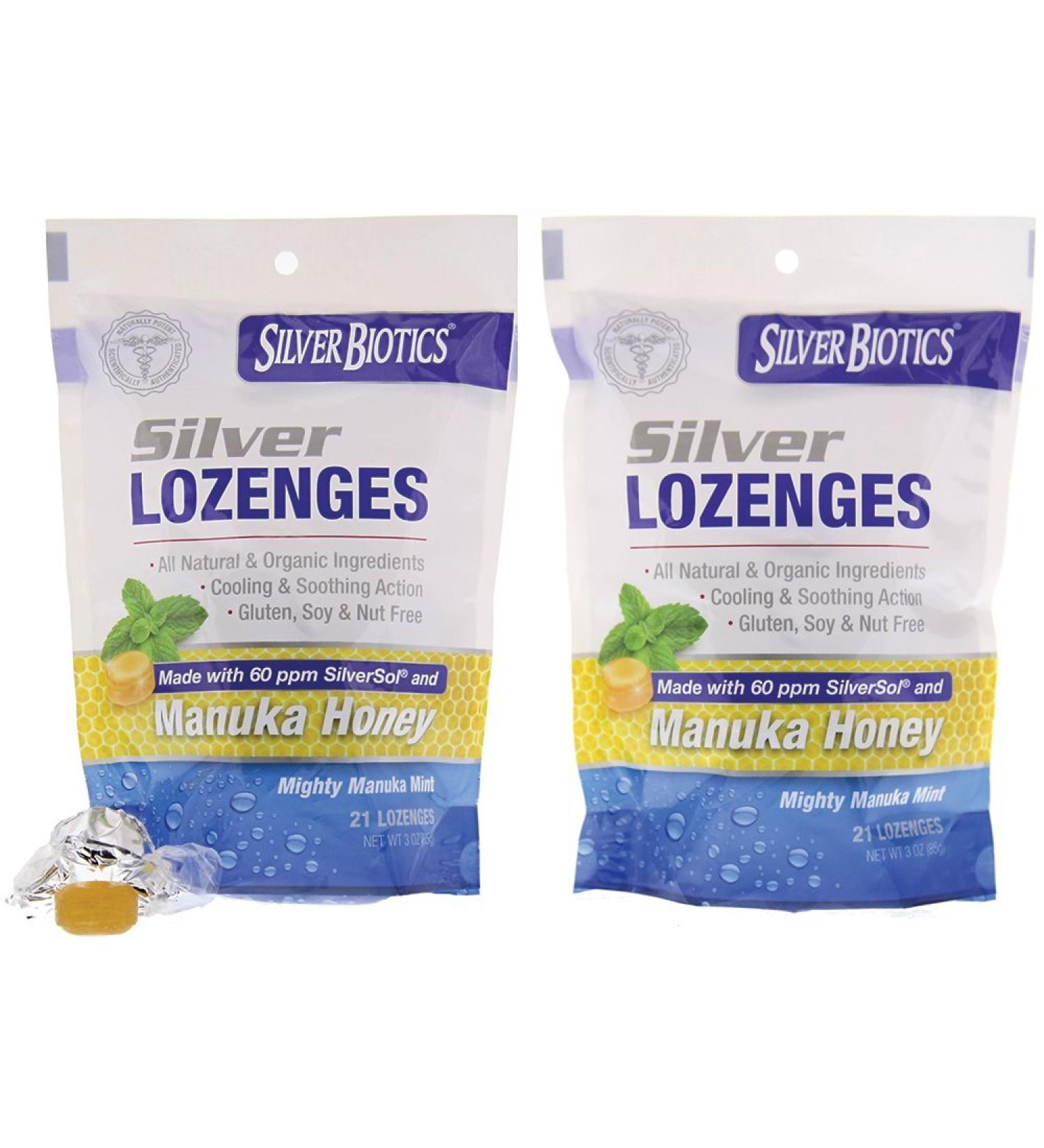 American Biotech Labs Silver Biotics Silver Lozenges w/60ppm SilverSol and Manuka Honey Mighty Manuka Mint (21 Count) (2 Pack) - Buy Online on GoSupps.com