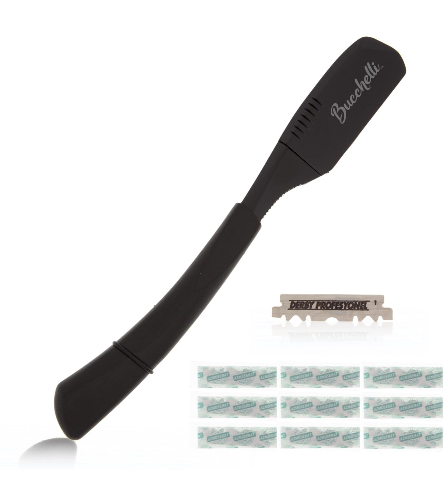 Black Straight Edge Razor with 10 Blades - Premium Shaving Kit for Men | International Shipping Available - Buy Online on GoSupps.com