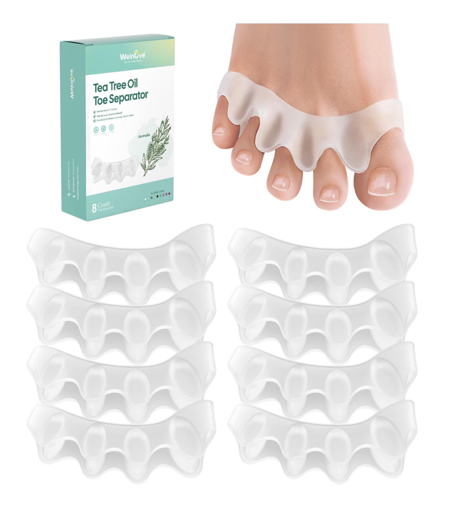 Tea Tree Oil Infused Toe Spacer Bunion Corrector - 8 Pcs Gel Separator for Hammertoes, Yoga Practice - Men & Women - Buy Online on GoSupps.com