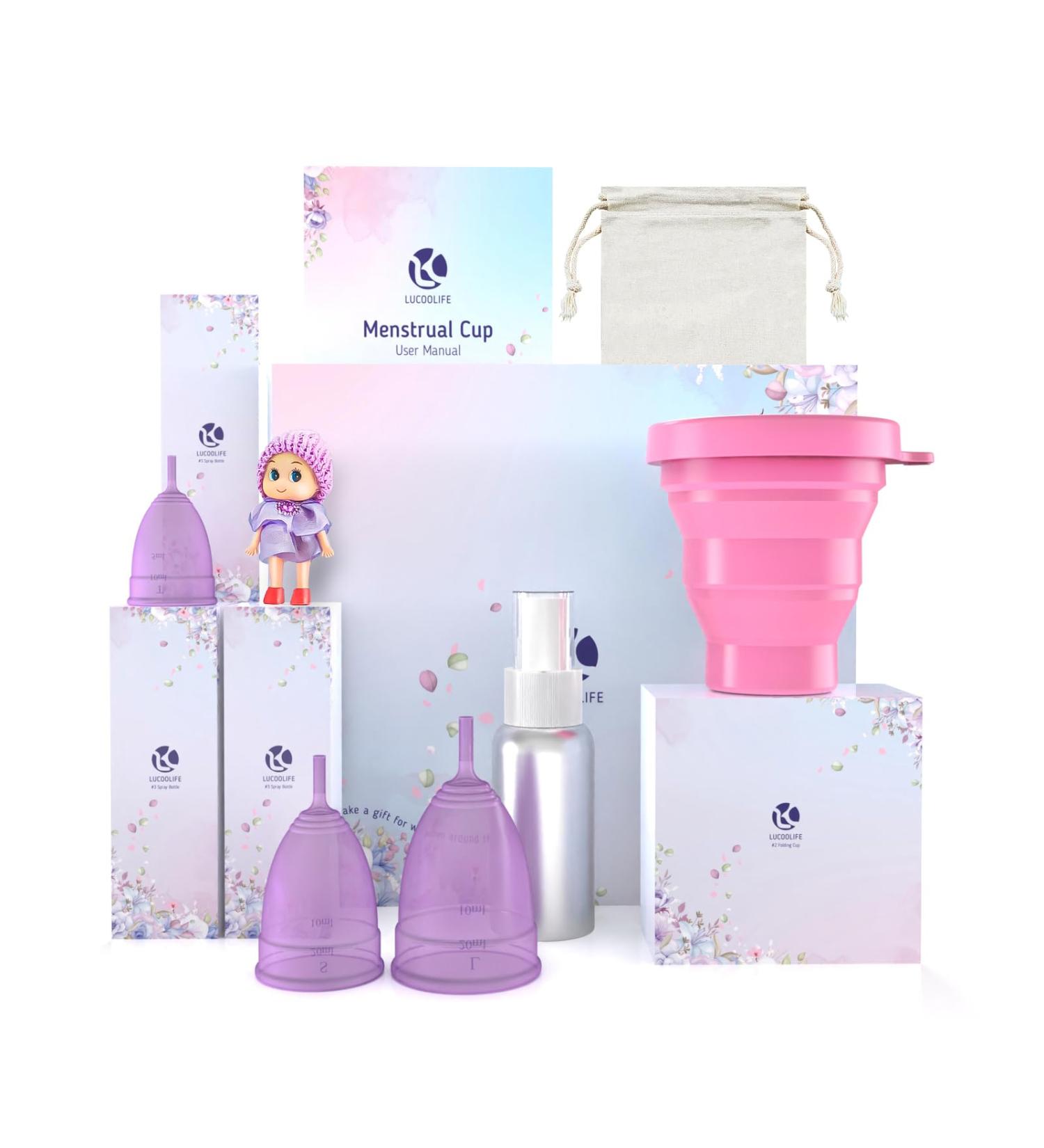 Reusable Menstrual Cup Set - Soft Silicone Period Cups for Girls & Women | Eco-Friendly & Comfortable - Purple (3 Pack - Buy Online on GoSupps.com