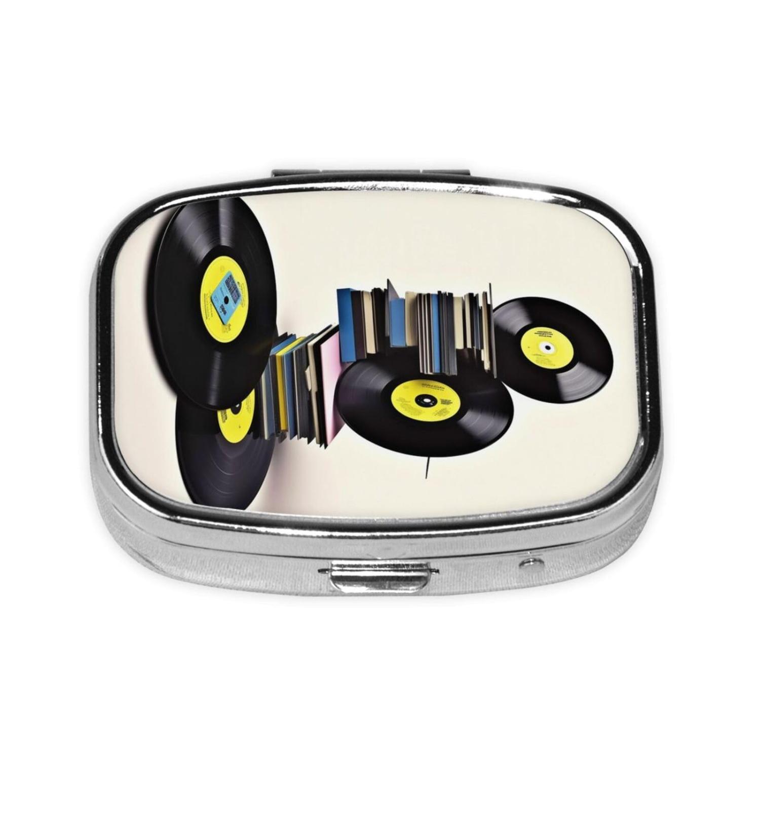 Vinyl Records & Tapes Pill Case | Cute 2-Compartment Travel Pill Box Organizer for Purse & Gifts - Buy Online on GoSupps.com