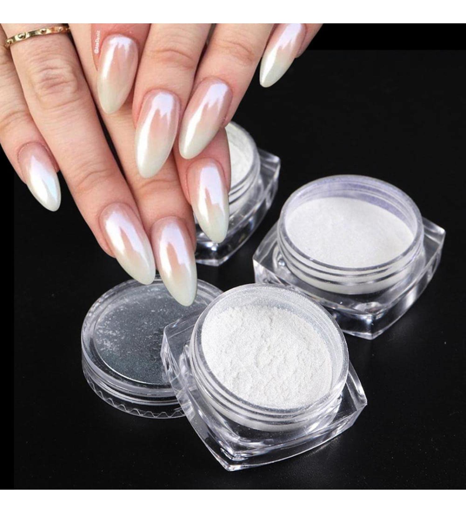 White Pearl Chrome Nail Powder - Aurora Magic Pigment for High Gloss Glitter Nail Art - Buy Online on GoSupps.com