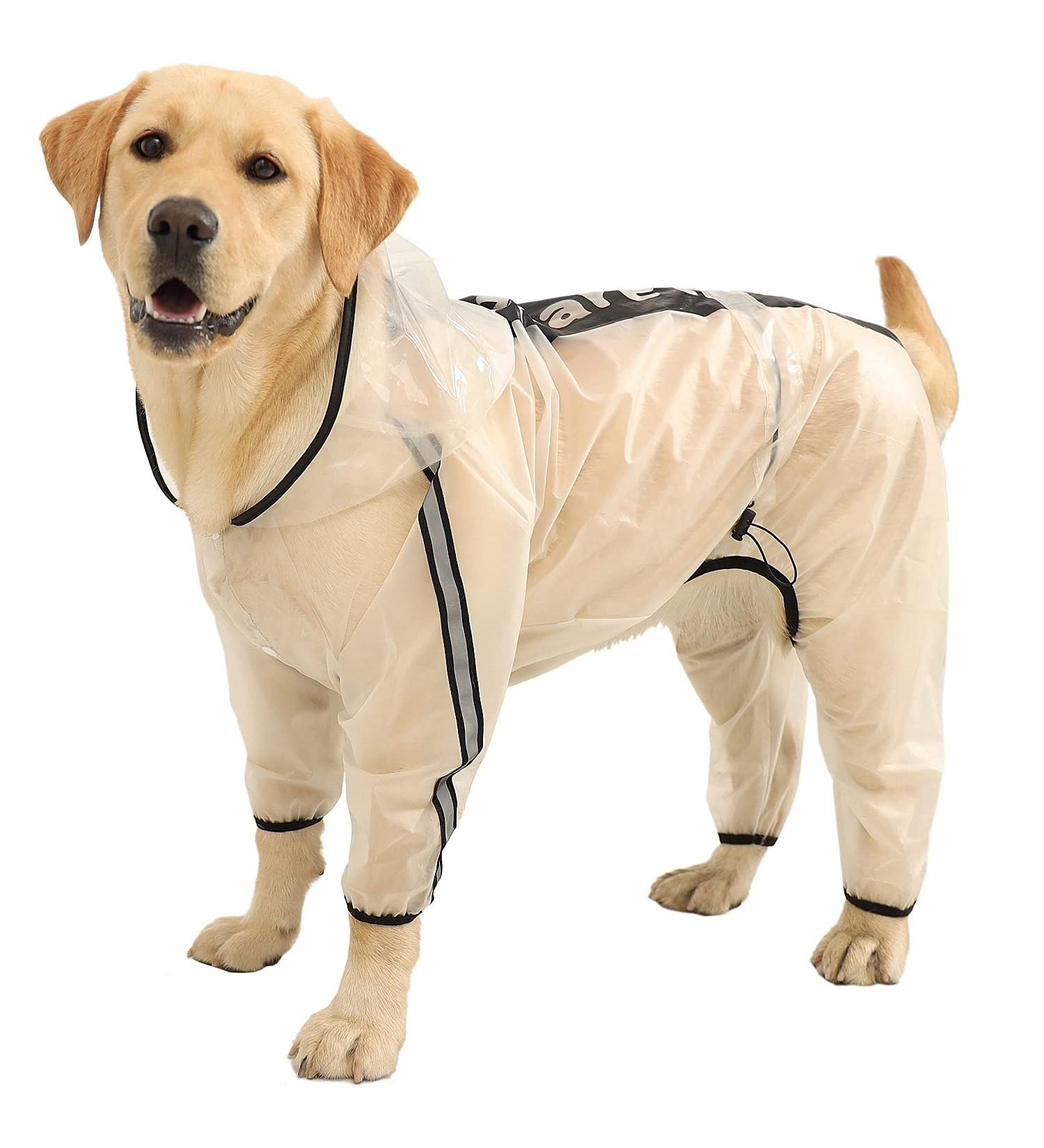 Olsa Dog Raincoat with Reflective Stripe | Waterproof Dog Hooded Slicker Poncho | 4 Legs Rain Jacket for Small, Medium, Large Dogs - Buy Online on GoSupps.com