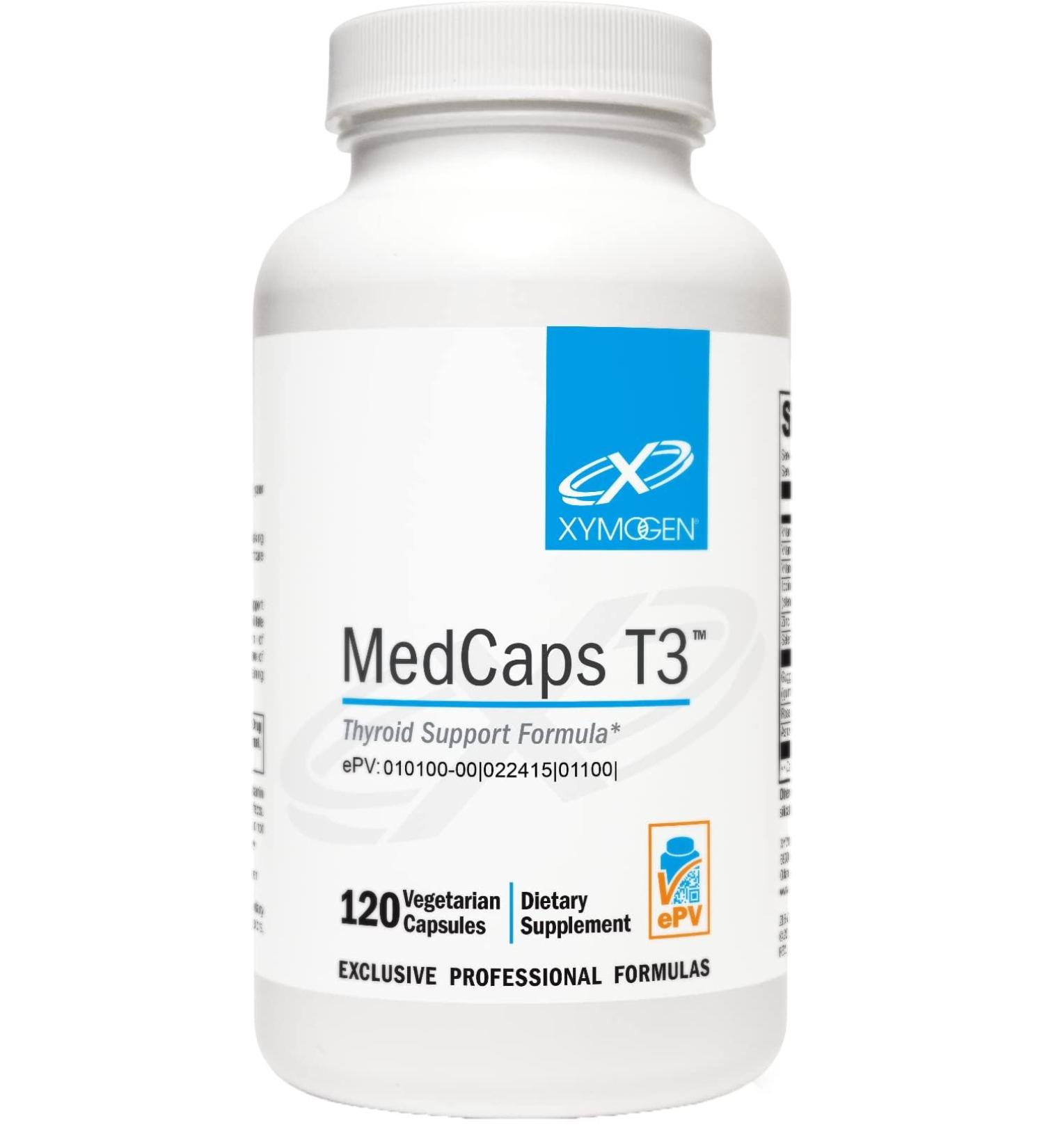 XYMOGEN MedCaps T3 - Thyroid Support Formula with Vitamins + Herbs - Selenium, Zinc, Vitamin E + C, Ashwagandha, Guggul Extract, and Iodine Supplement (120 Capsules) - Buy Online on GoSupps.com