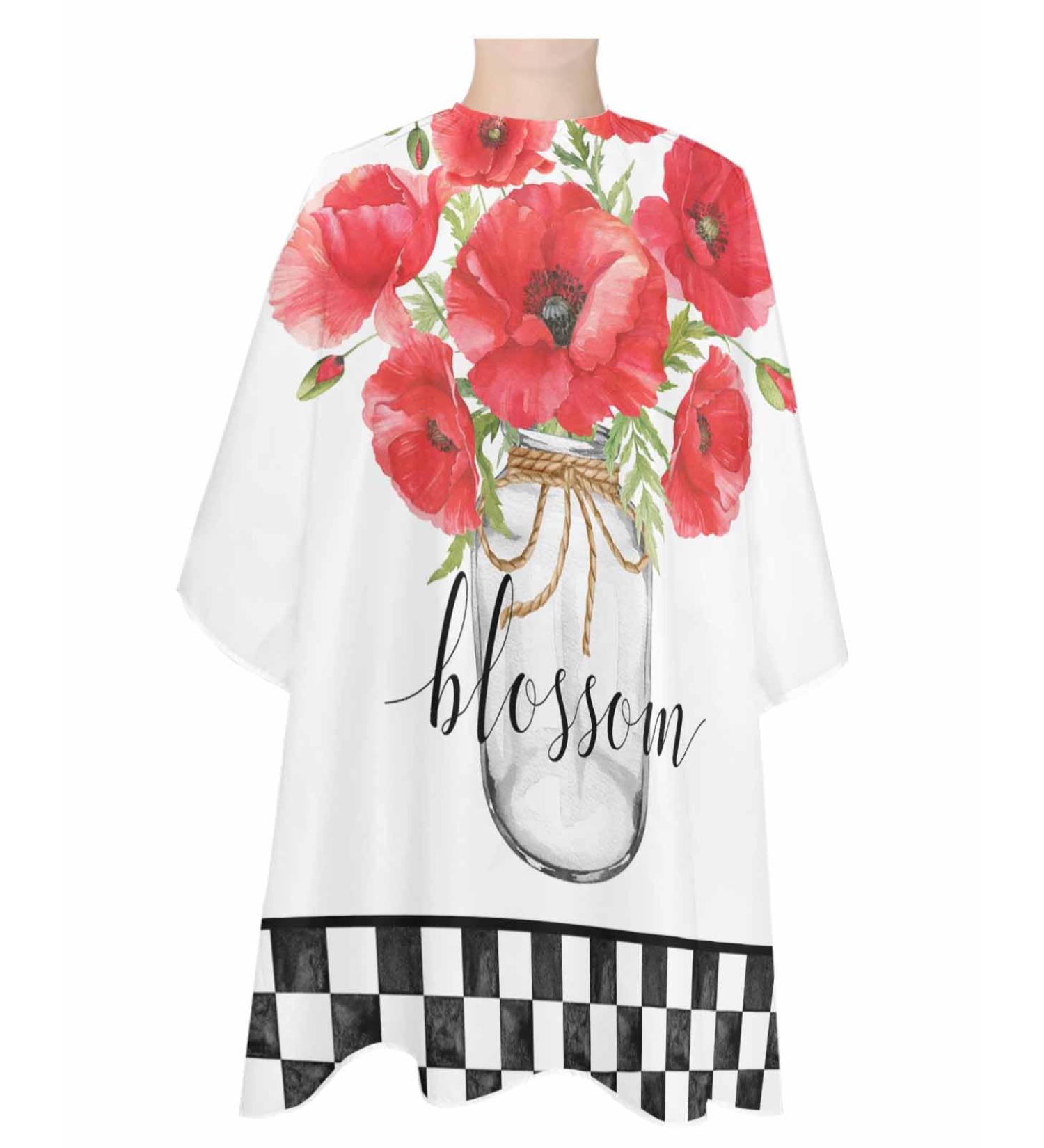 Buy Red Flower Plaid Barber Cape - Adjustable Hair Cutting Cape for All Ages | 55x63 Inch Watercolor Design | Ideal Hairdressing Accessory - Buy Online on GoSupps.com