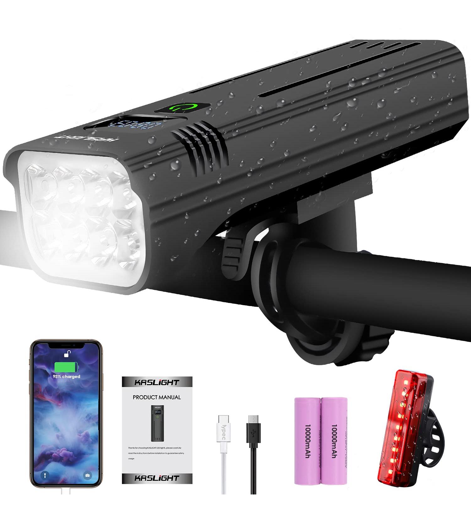 KASLIGHT USB Rechargeable Bike Light | 8 LED Front and Back | 10000mAh | Digital Display | 5 Modes | 18+ Hrs Runtime - Buy Online on GoSupps.com
