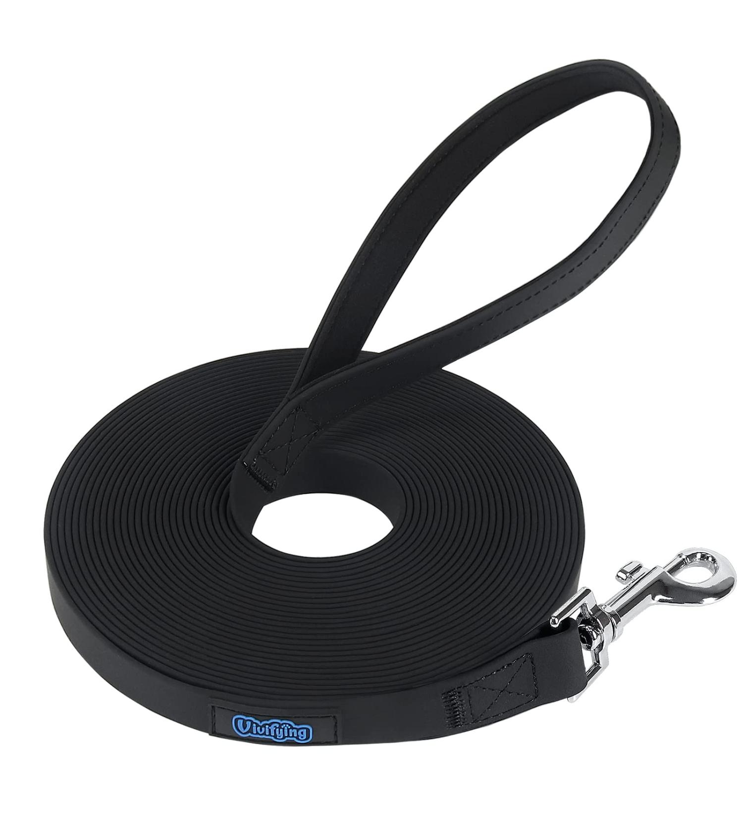 10m Waterproof Training Lead for Dogs | Strong Long Line with 360 Rotating Buckle | Padded Handle | Ideal for Large, Medium, and Small Pets - Black - Buy Online on GoSupps.com
