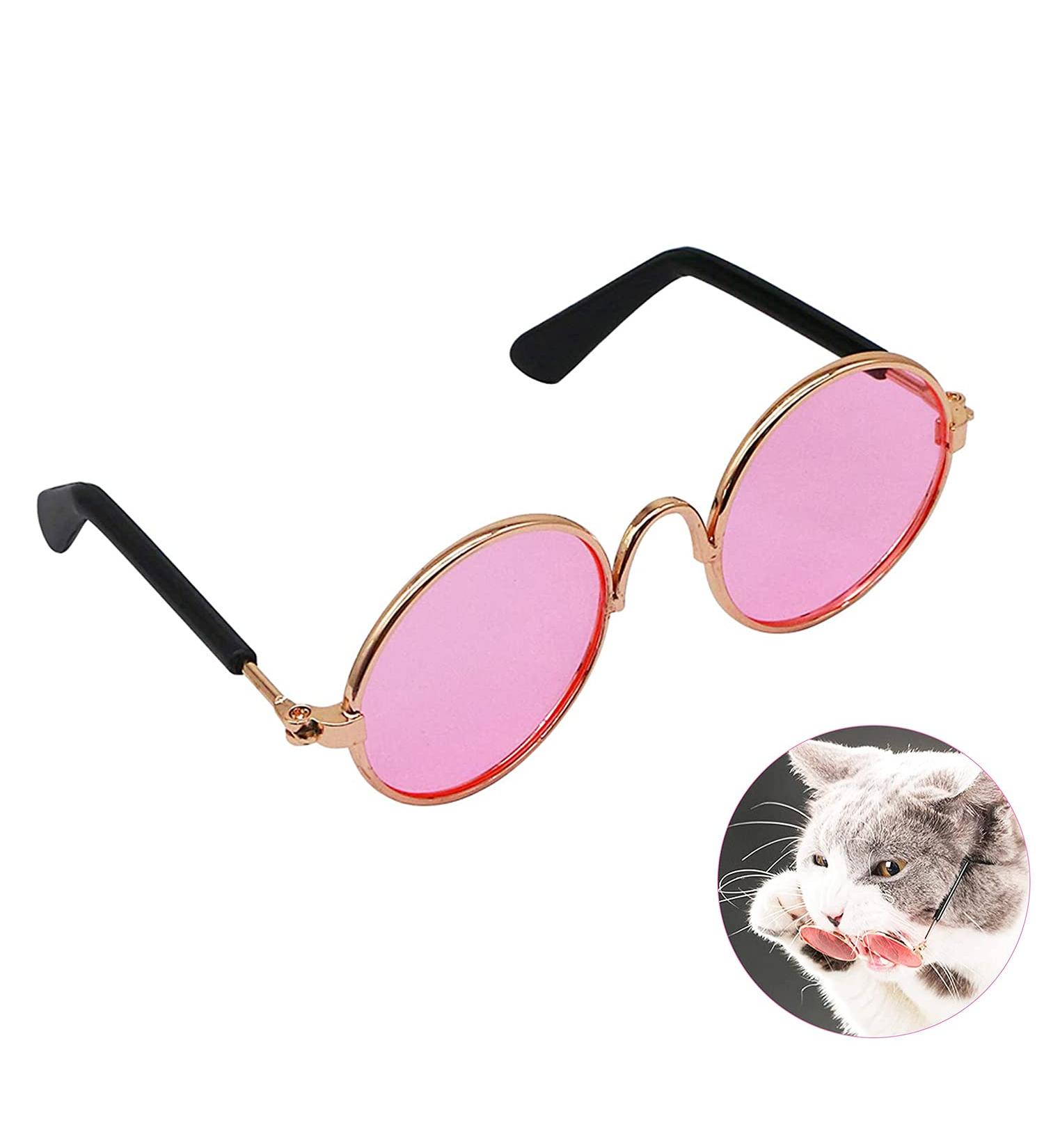 Cat Retro Sunglasses Metal Circular Glasses Props Accessories Cosplay Glasses for Cat & Puppy Dog Rabbit(1 Pack) (Pink) - Buy Online on GoSupps.com