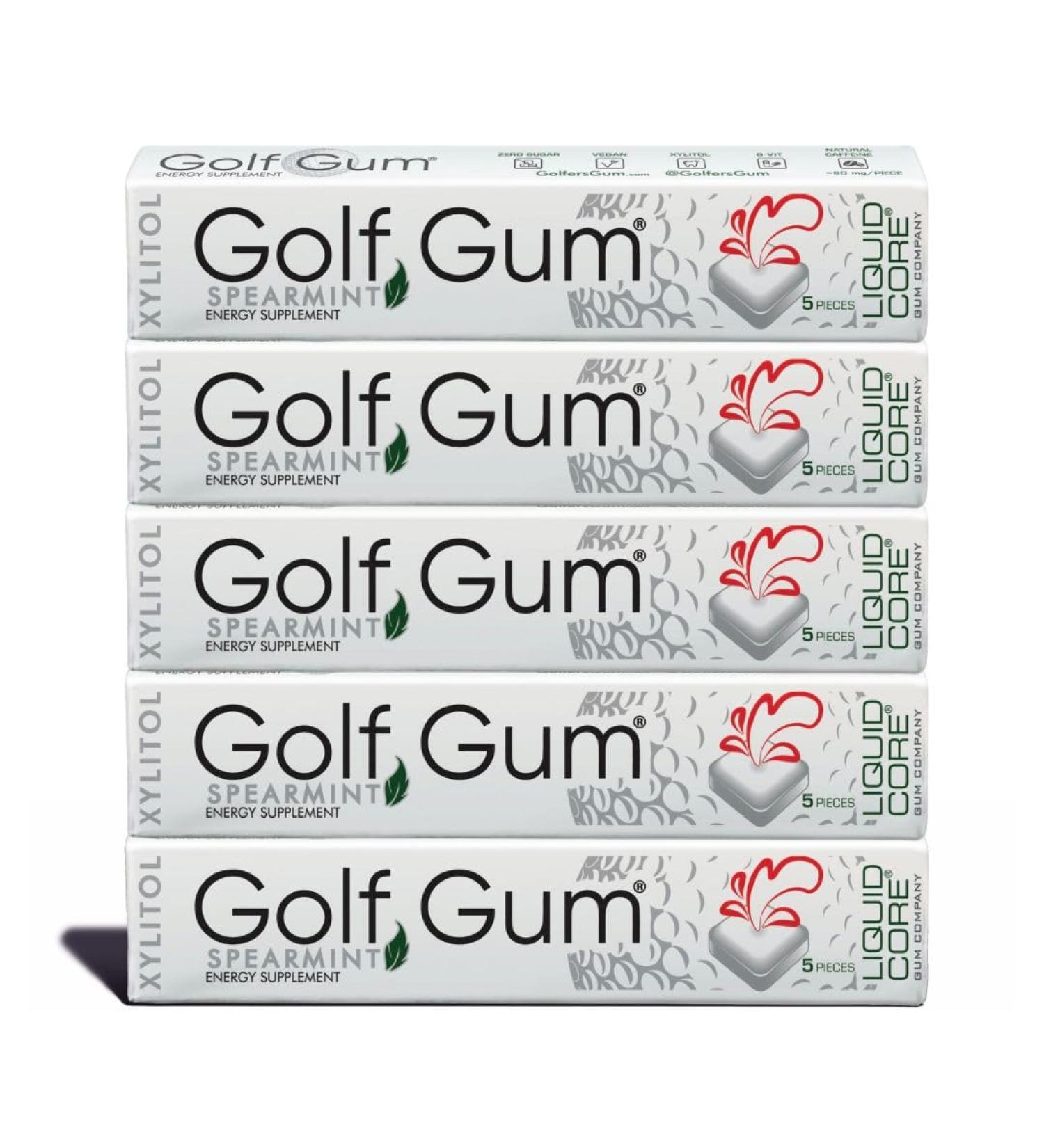Golf Gum by Liquid Core - 80mg Natural Caffeine Energy for Golfers - Sugar-Free & Aspartame-Free Caffeine Gum - Enhanced Focus & Better Score - Buy 5 Packs - Buy Online on GoSupps.com
