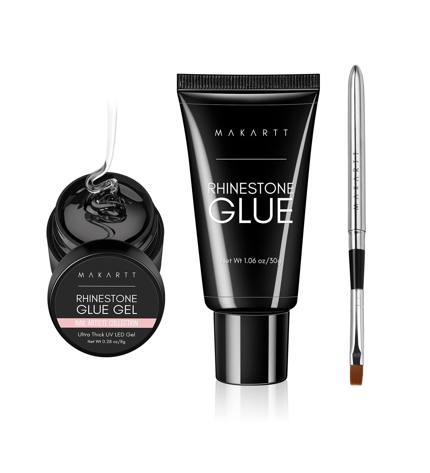 Makartt 2pcs Nail Rhinestone Glue Gel Set - 38ml Clear Super Strong Adhesive for Nail Decorations - 3D Stones, Charms, Flowers - Nail Lamp Required - Buy Online on GoSupps.com