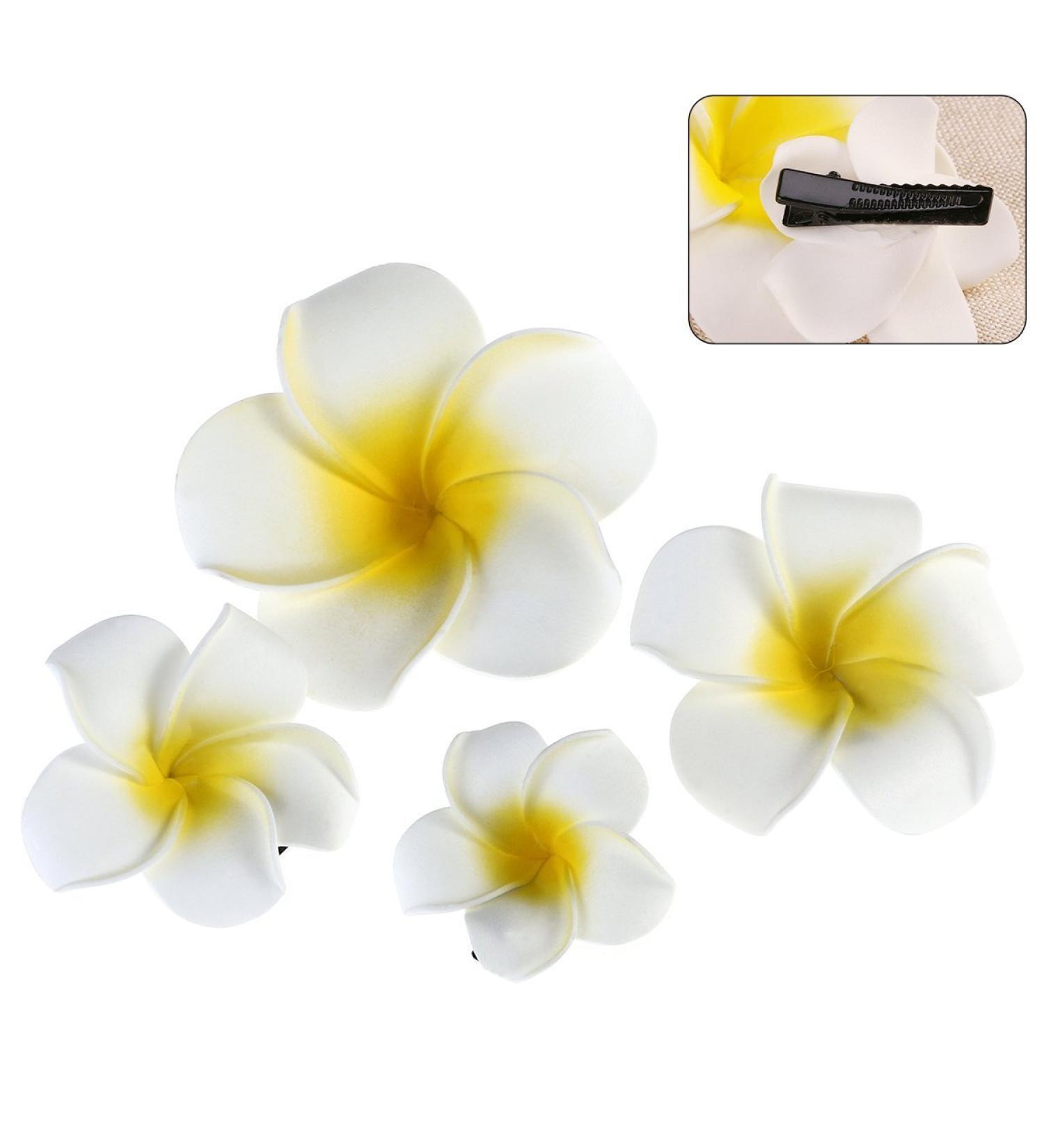 4pcs Hawaiian Plumeria Flower Foam Hair Clips - Beach Hair Accessories for Bridal Wedding & Vacation Outfits - Buy Online on GoSupps.com
