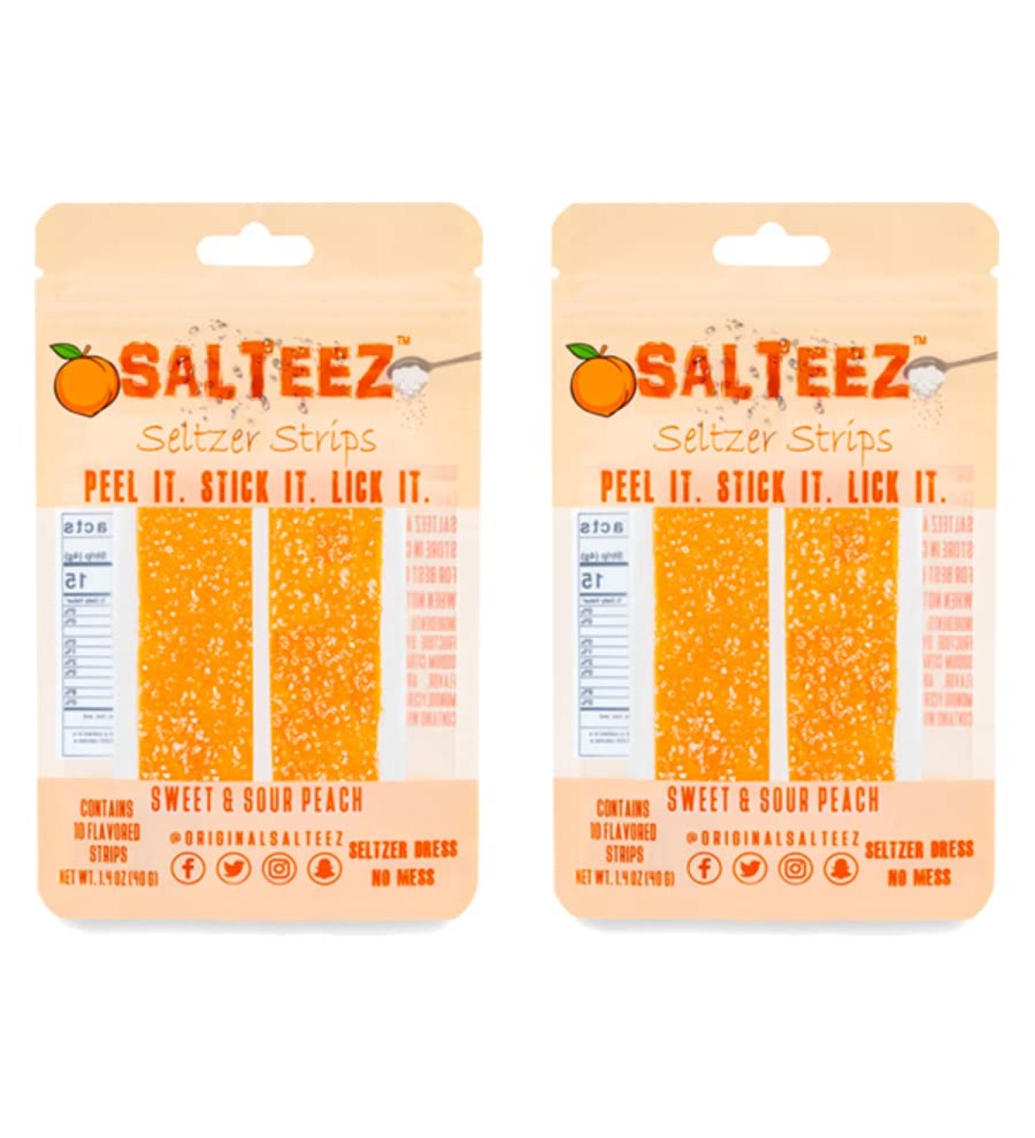 Salteez Seltzer Strips - Sweet & Sour Peach Flavor | Convenient 2 Pack for Perfectly Dressed Seltzer Anywhere - Buy Online on GoSupps.com