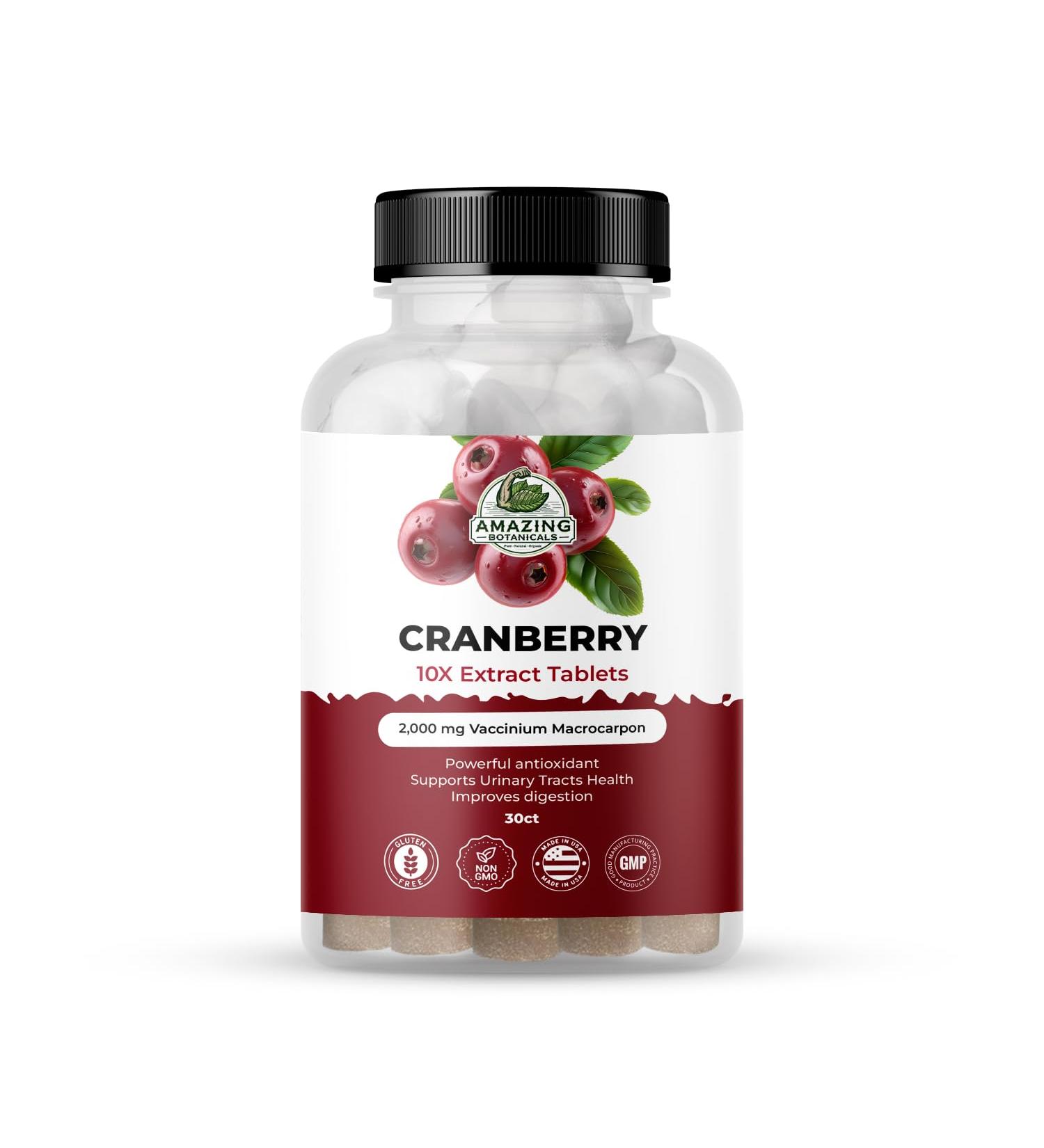 Amazing Botanicals Cranberry 10X Extract Tablets 2 000 mg 30ct - UTI Support Supplements for Women & Men - Highly Extract Formula with Vitamin C Vitamin E & Powerful Antioxidant for Immune Support - Buy Online on GoSupps.com