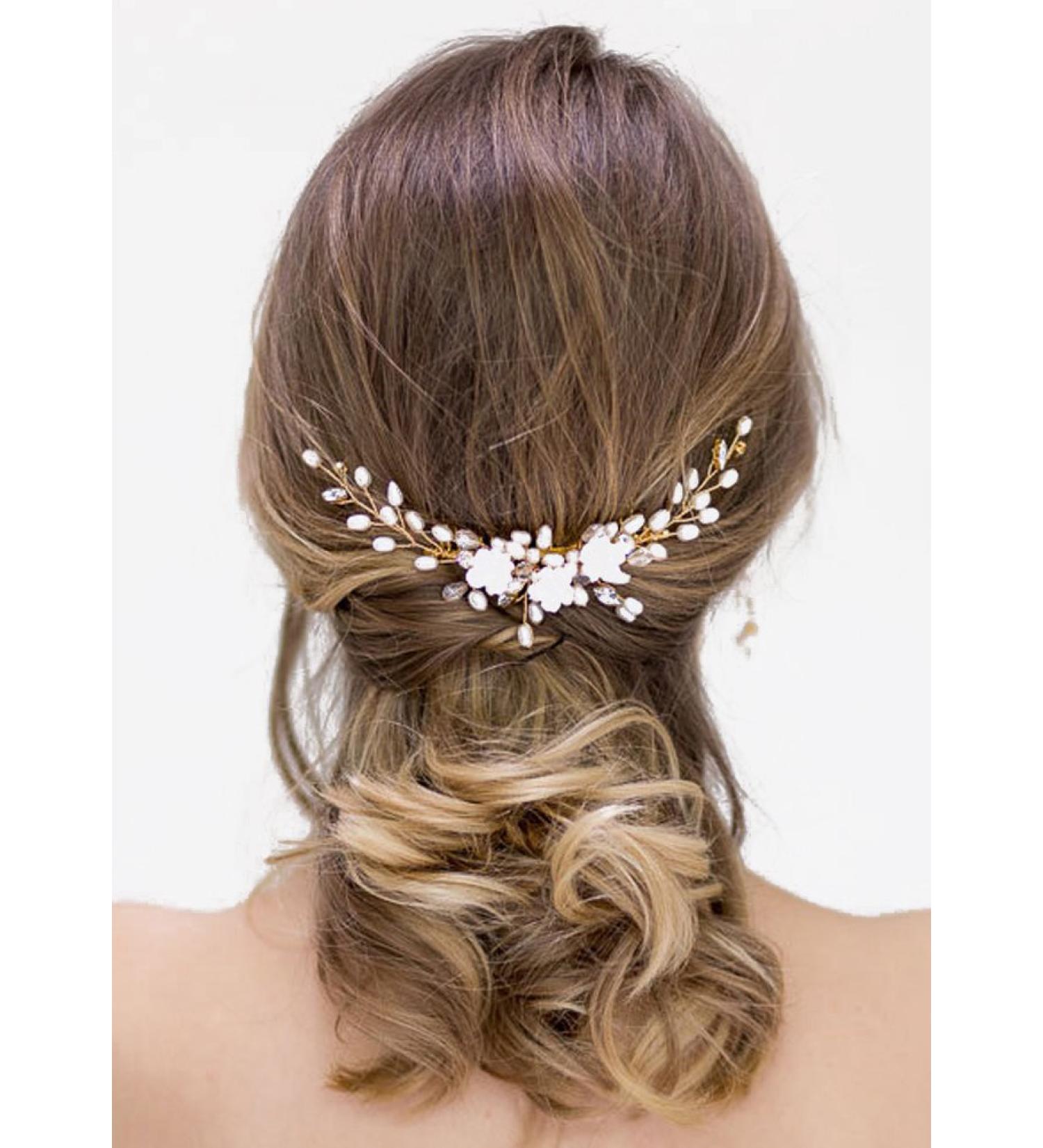 BERYUAN Women Large Silver Hair Comb White Flower Hair Vine Pearl Rhinestone Wedding Hair Accessory Gift for Her Crystal Hair Piece Party Headress for Bride Bridesmaid Girls (silver) - Buy Online on GoSupps.com