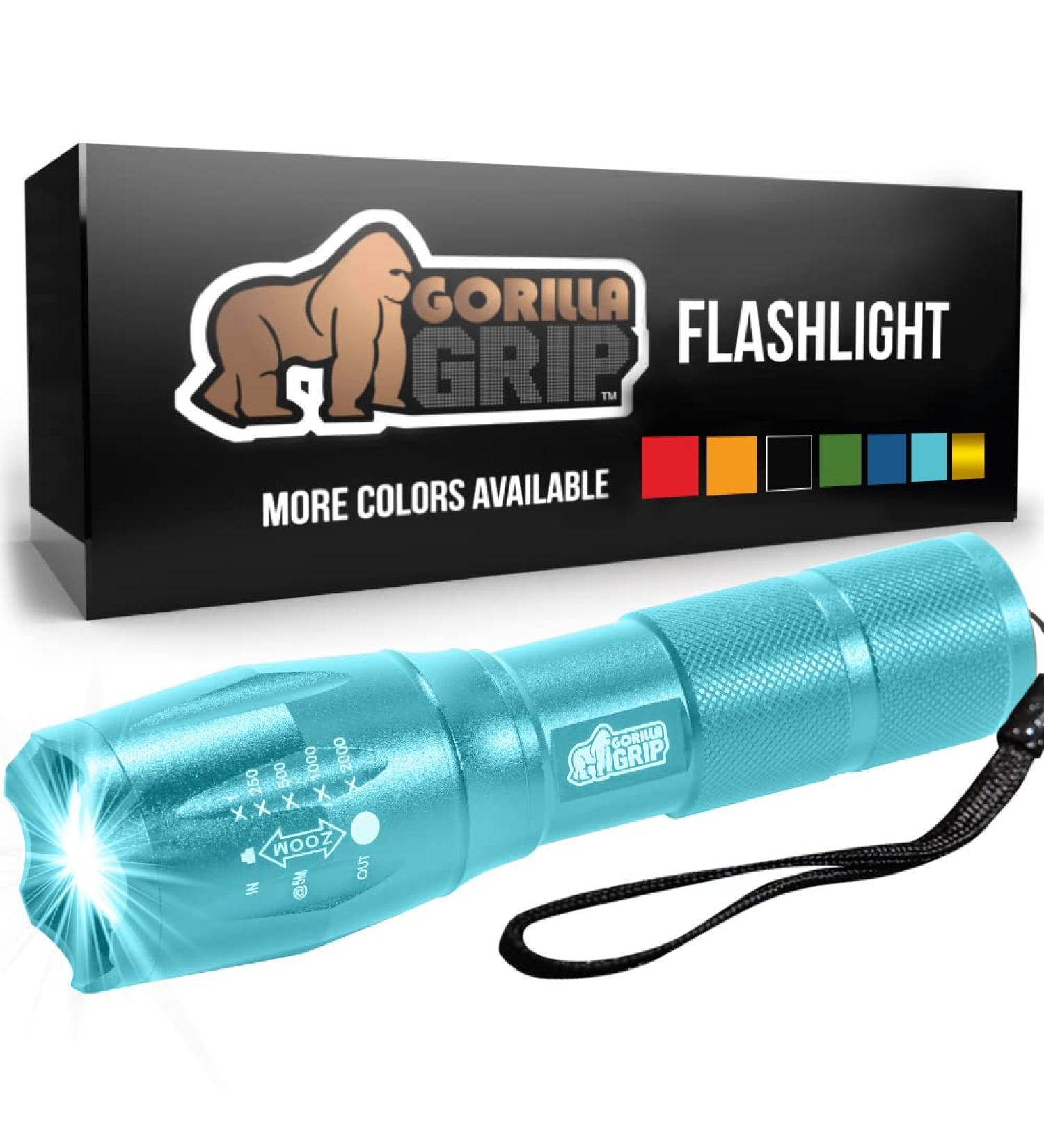 Gorilla Grip LED Tactical Flashlight - Ultra Bright, High Lumens, 5 Modes, Long Lasting, Water Resistant - 750 FT Zoom, Camping and Emergency Gear (Turquoise) - Buy Online on GoSupps.com